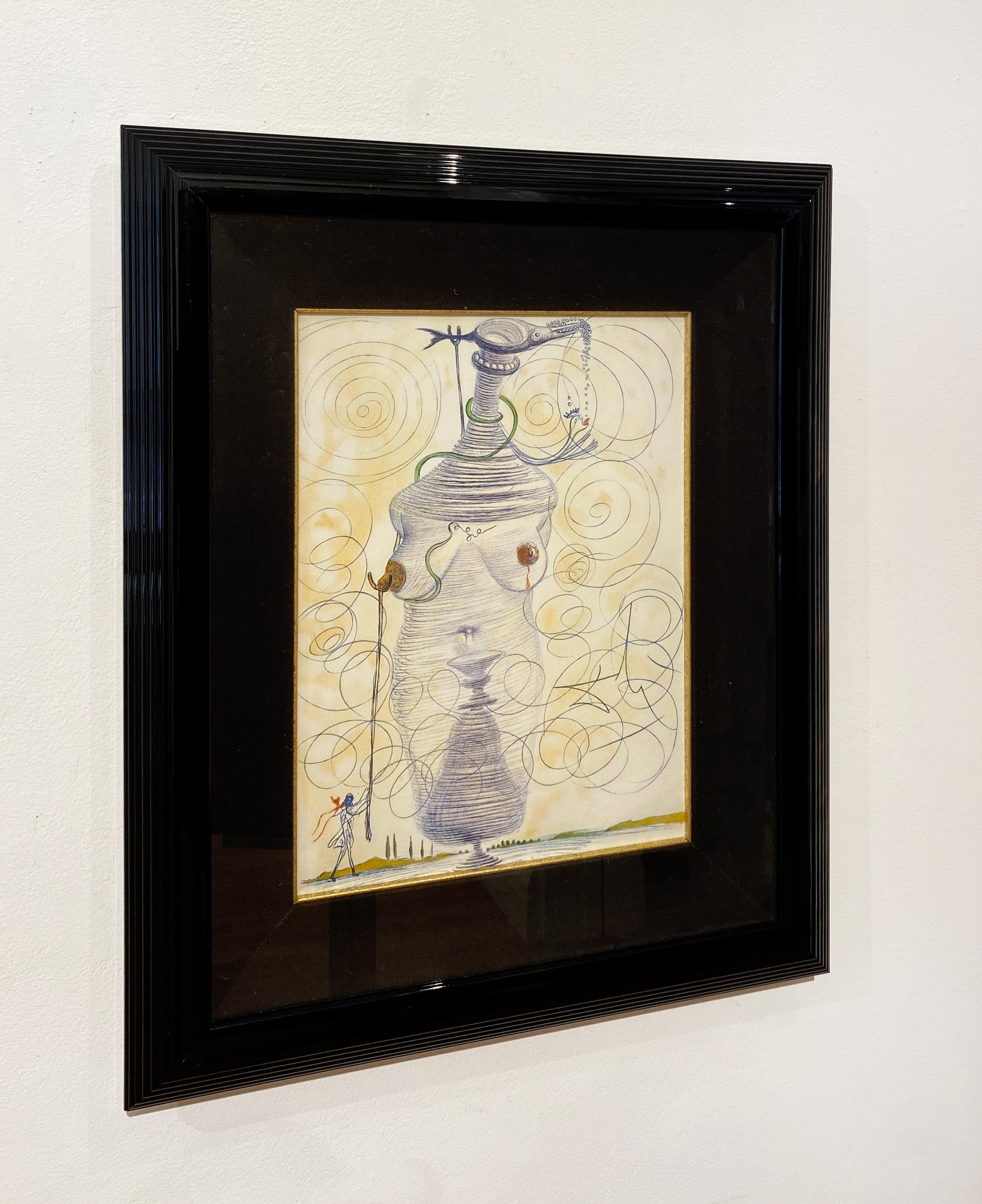 Artist:  Dali, Salvador
Title:  Large Flask
Series:  Dali Illustre Casanova
Date:  1967
Medium:  drypoint with added watercolor
Unframed Dimensions: 14.75