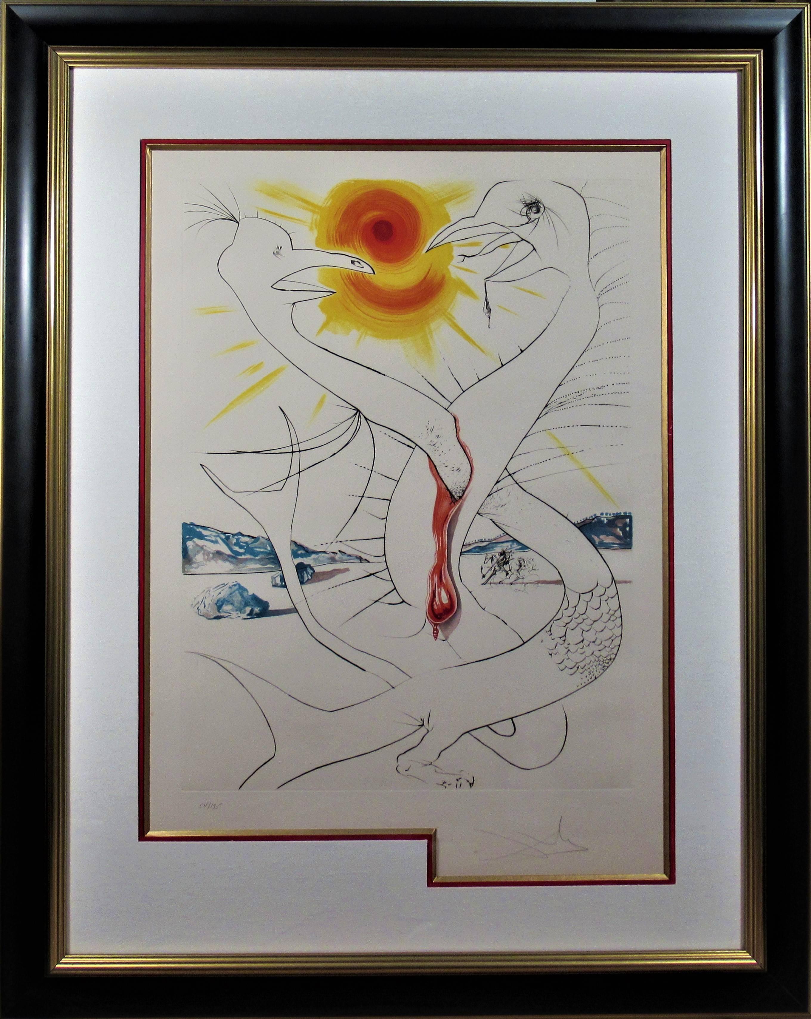 Salvador Dalí Abstract Print - Le Caducee de Mars Alimente par la Boule de feu de Jupiter