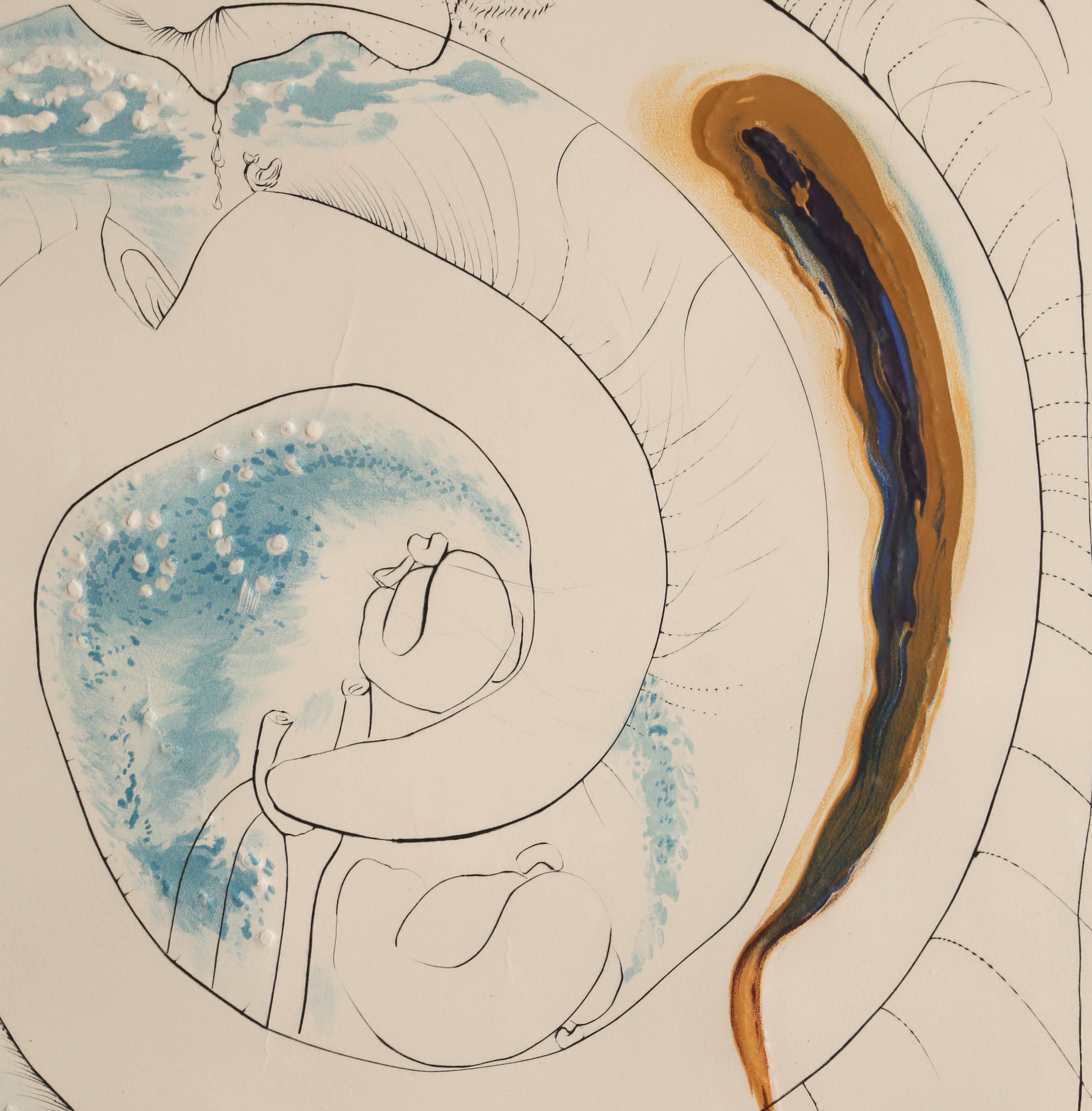 Le cercle visceral du Cosmos from La Conquete du Cosmos Etching by Salvador Dali (Beige), Figurative Print, von Salvador Dalí