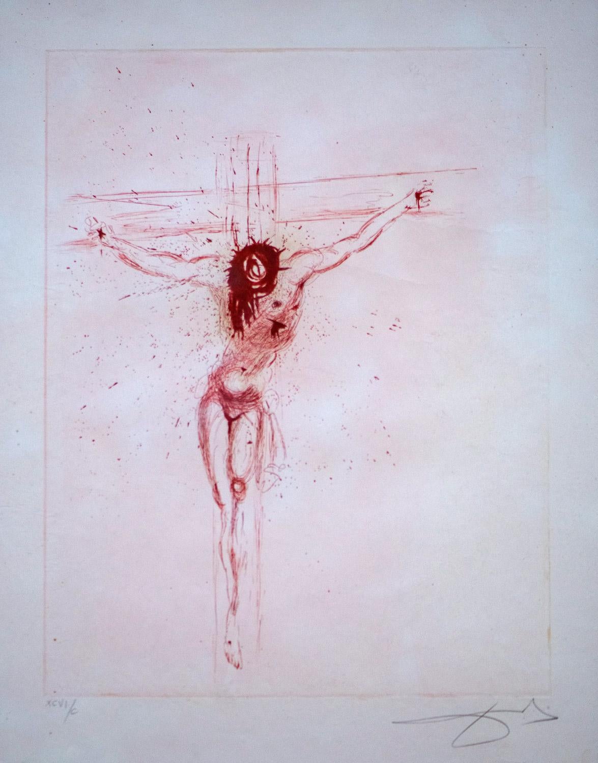 Salvador Dalí Figurative Print - Le Christ 1964 original signed etching in sanguine by Salvador Dali