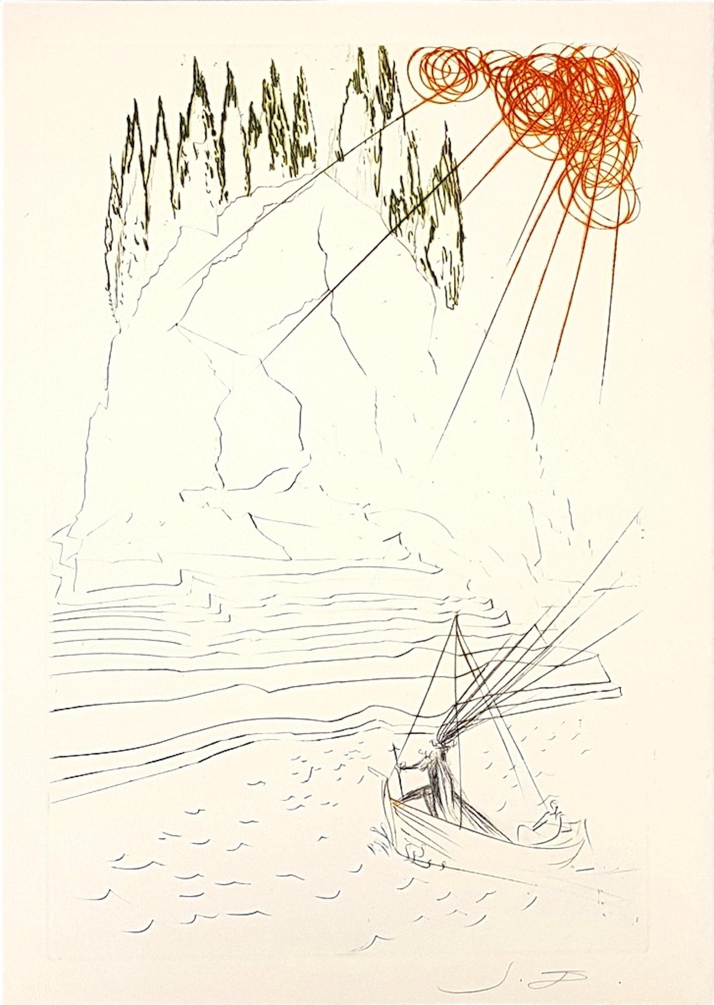 Salvador Dalí Print - Le Combat avec le  Morhoult - Original Etching by S. Dalì - 1969