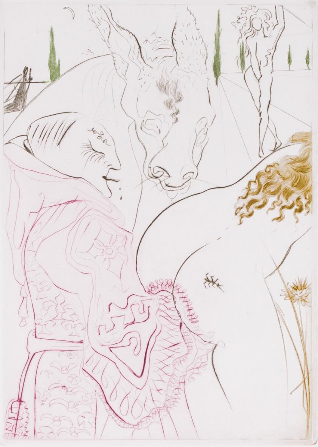 Le Jument de Compère Pierre, 1972 (Le Decameron, Plate I) - Gray Figurative Print by Salvador Dalí