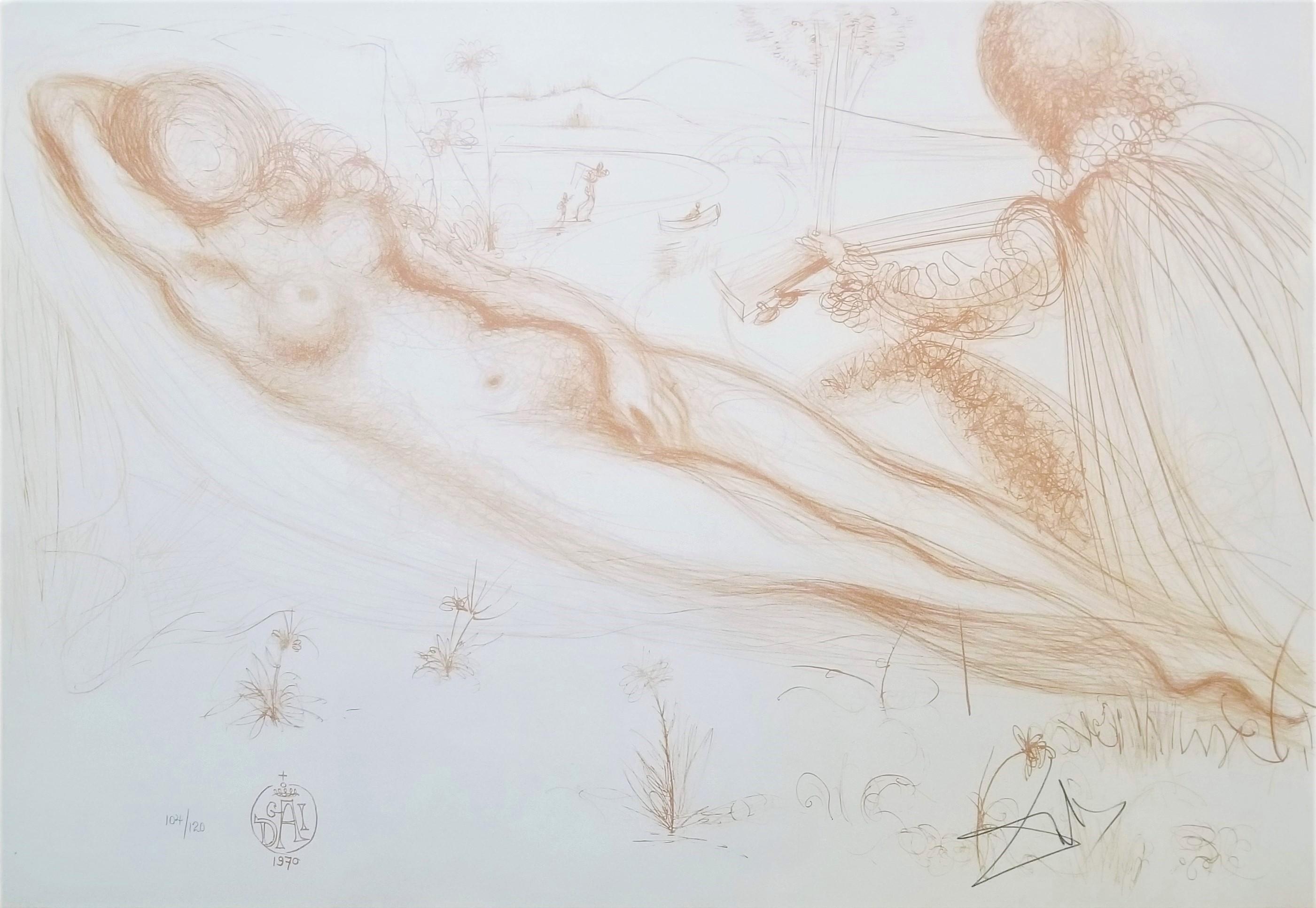 Salvador Dalí Nude Print - Le Nu à la Guitarre (The Nude on the Guitar) (Serenade) /// Salvador Dali Modern