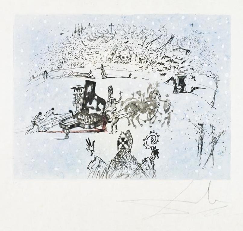 Salvador Dalí Figurative Print - Le Piano Sous la Neige