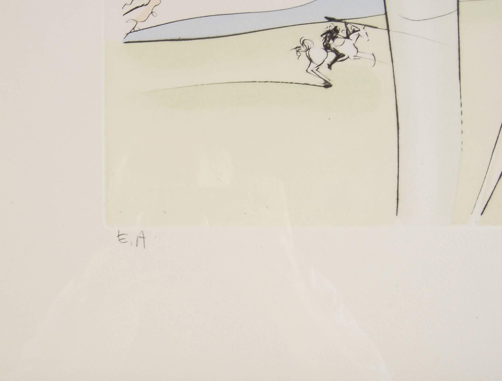Künstler:	Salvador Dali (spanischer Surrealist, 1904-1989)
Titel:	Die Singe und der Leopard
Jahr:	1976
Medium:	Gravur mit Handfarbschablone
Auflage:	Eingeschrieben E.A
Papier:	Bögen
Bildgröße: 22,5 x 15,5 Zoll
Papierformat: 30,75 x 23