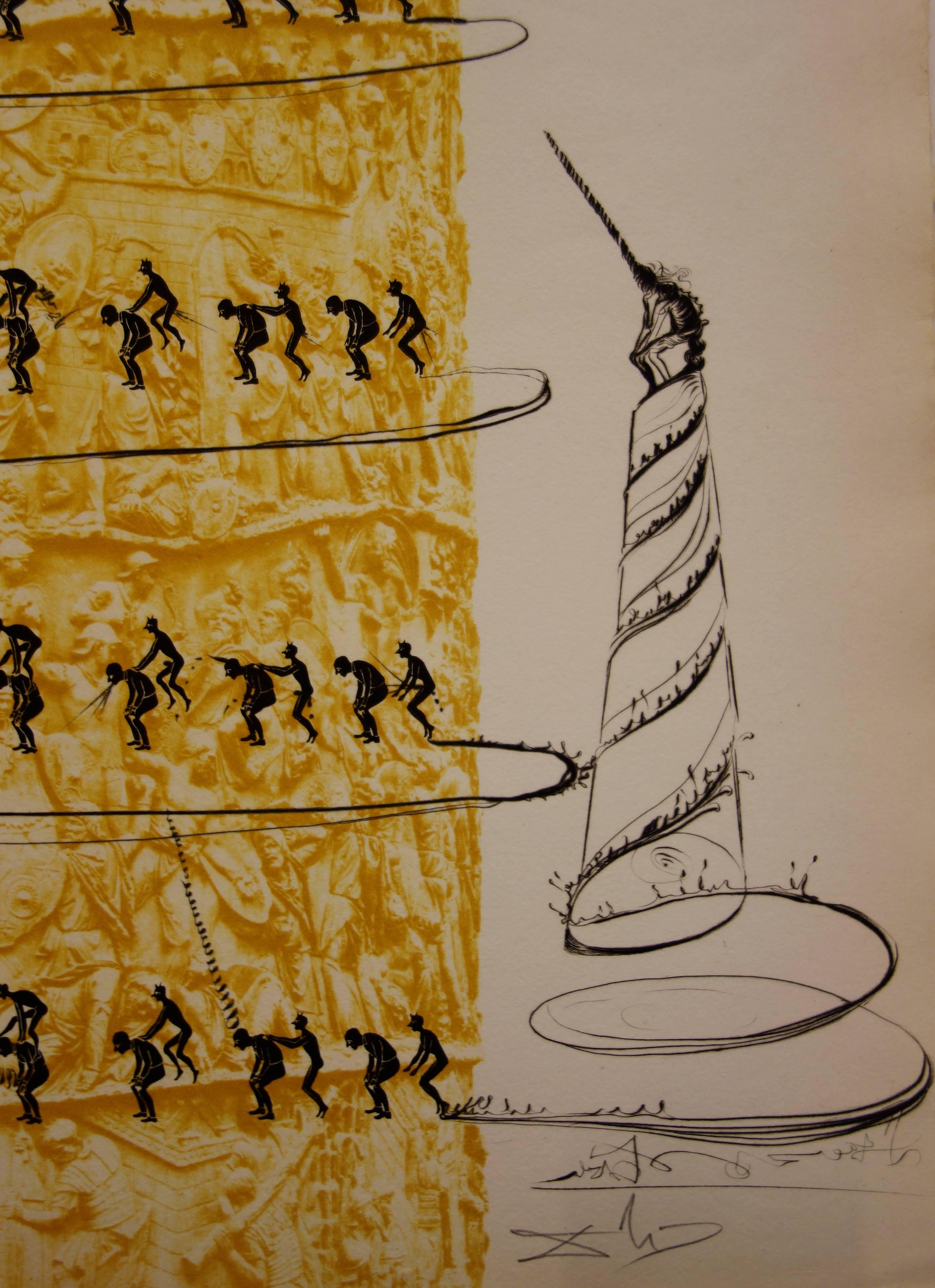 Le système caga y menja - Original etching - 1973 - Surrealist Print by Salvador Dalí