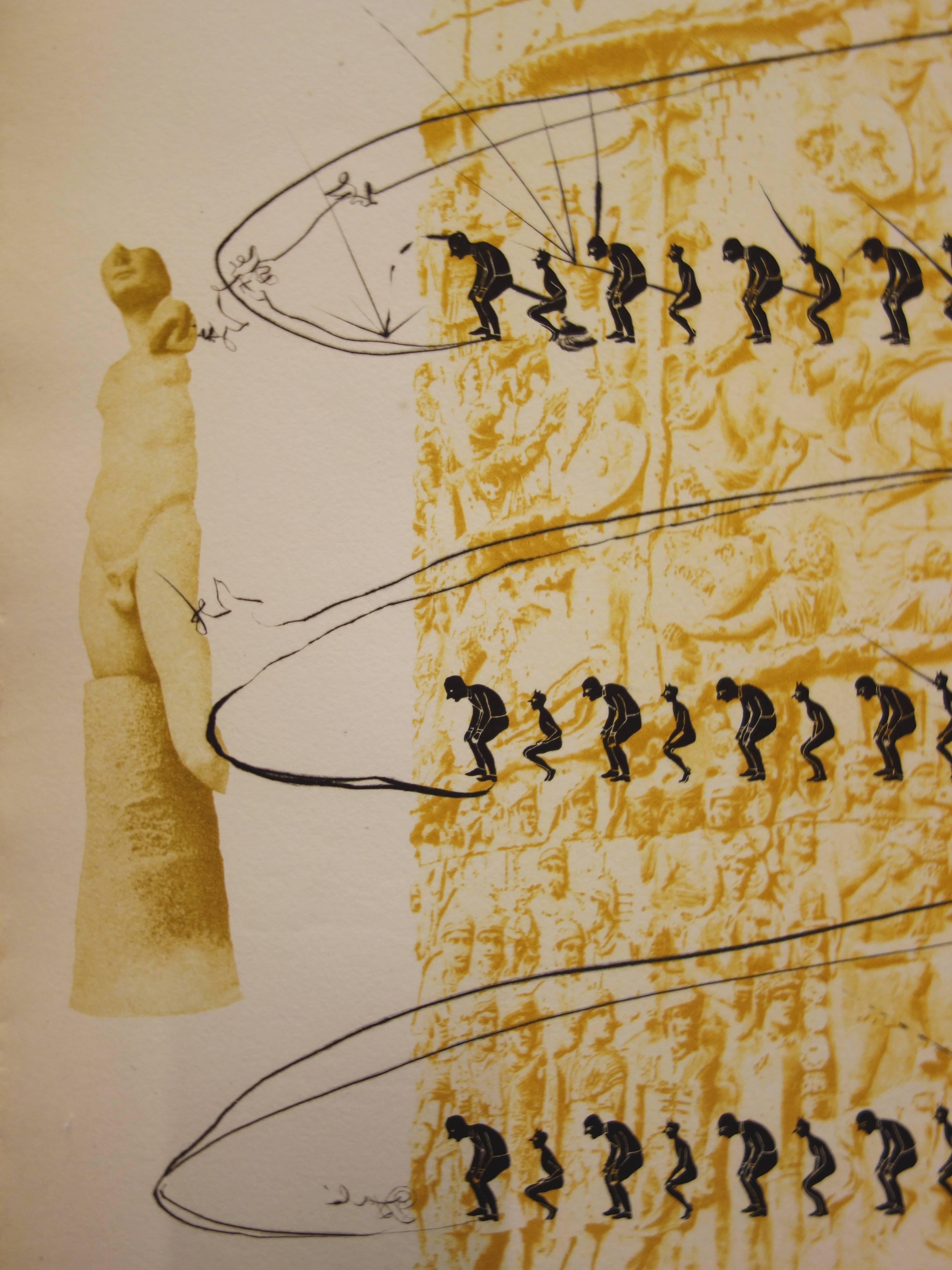 Le système caga y menja - Original etching - 1973 - Brown Figurative Print by Salvador Dalí