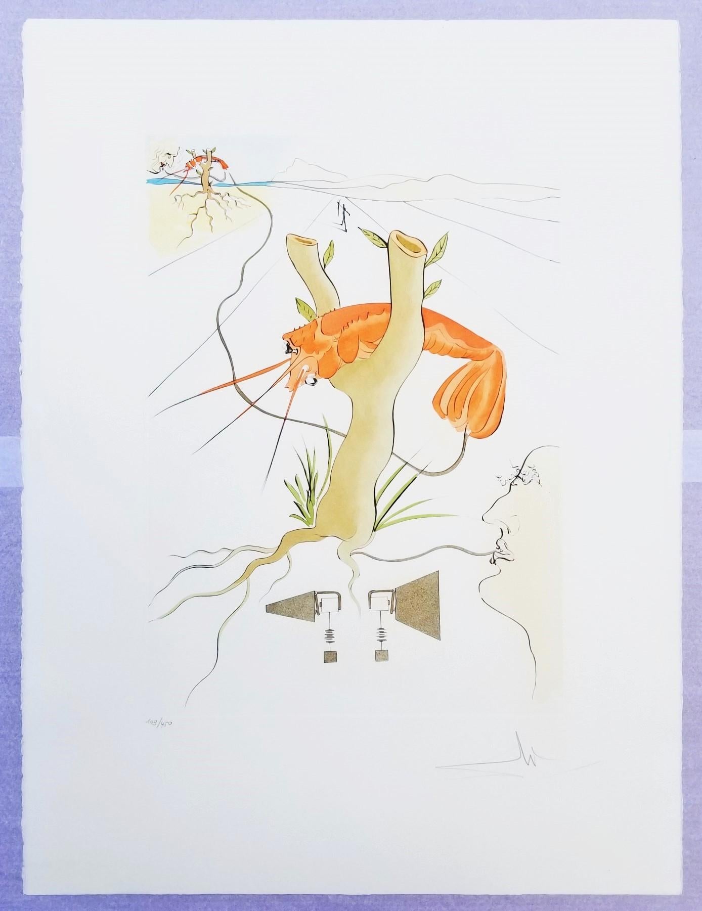 Le Téléphone (Hummertelefon) /// Surrealismus Salvador Dali Gravur Modernität (Beige), Animal Print, von Salvador Dalí