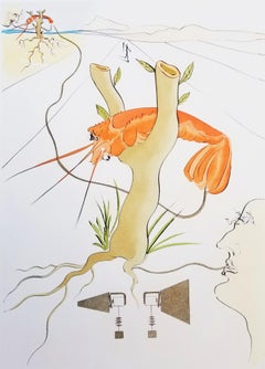 Vintage Le Téléphone (Lobster Telephone) /// Surrealism Salvador Dali Engraving Modern