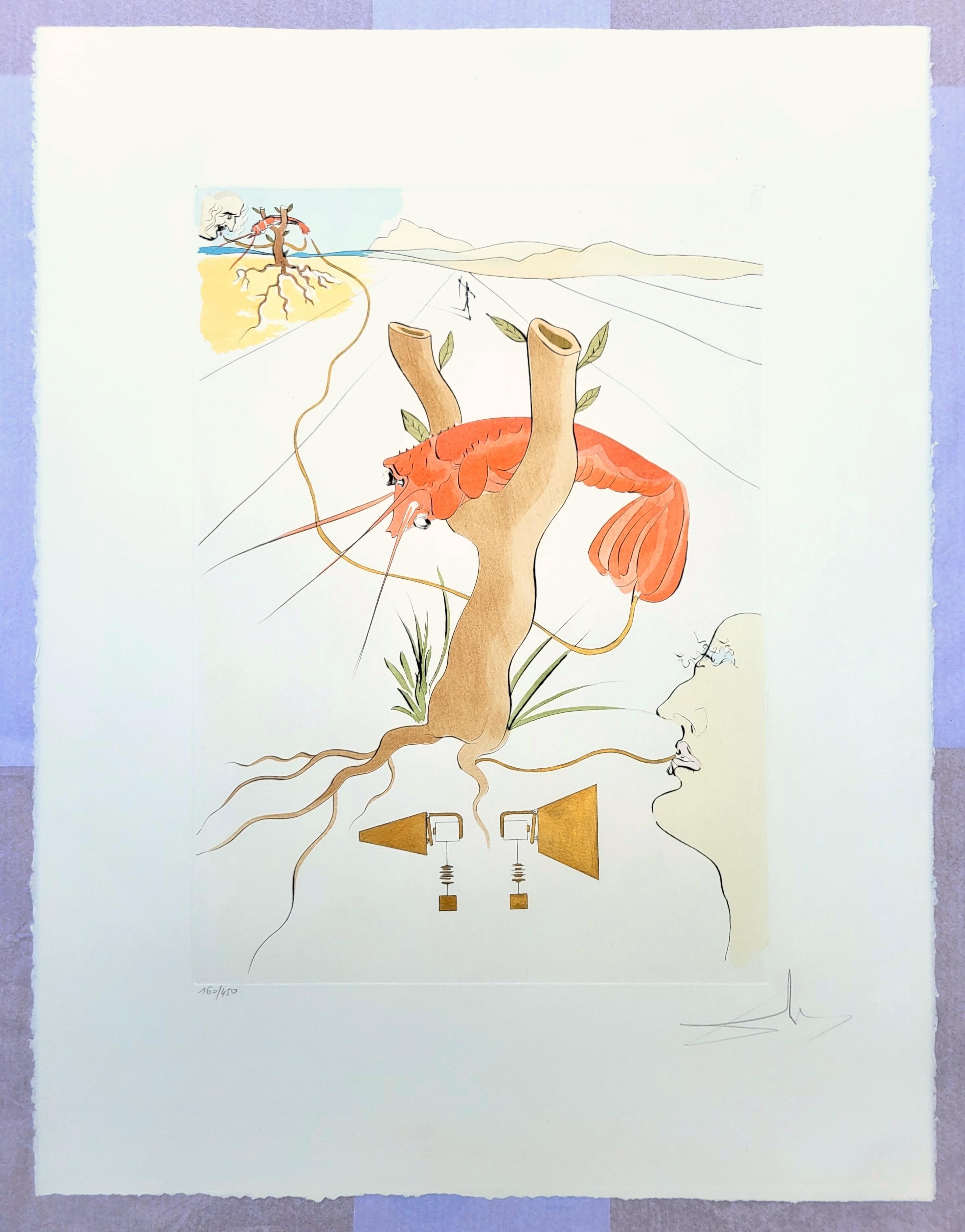 Le Téléphone (Hummertelefon) /// Salvador Dali Surrealismus Moderne Gravur (Beige), Animal Print, von Salvador Dalí
