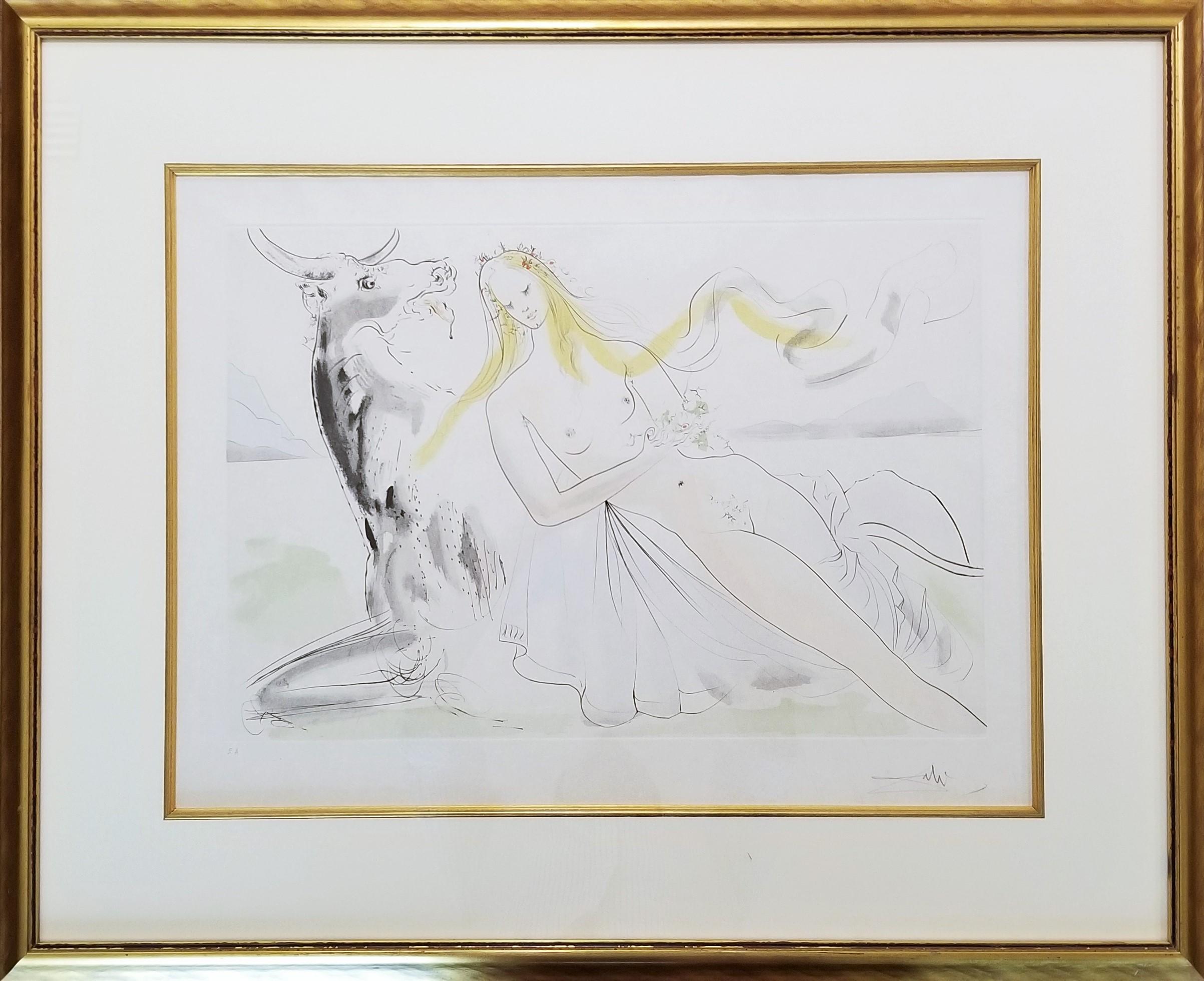 Le Viol d' Europe (Der Rape of Europa) /// Surrealismus Salvador Dali Mythologie Kunst (Grau), Nude Print, von Salvador Dalí