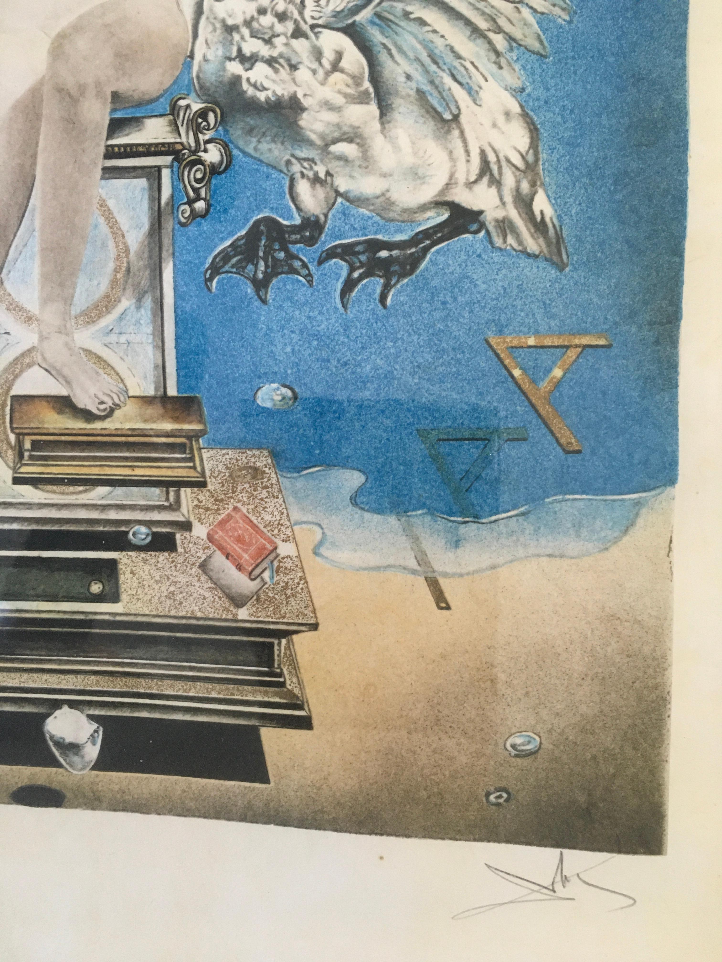 Leda Atomica by Salvador Dali
Lithograph on BFK Rives Papier
Dimensions of the print: 58 x 43 cm
Dimensions of the sheet: 76 x 55 cm
Dimensions with frame: 84.5 x 63.5 cm
Edition of 300 
Signed in pencil 