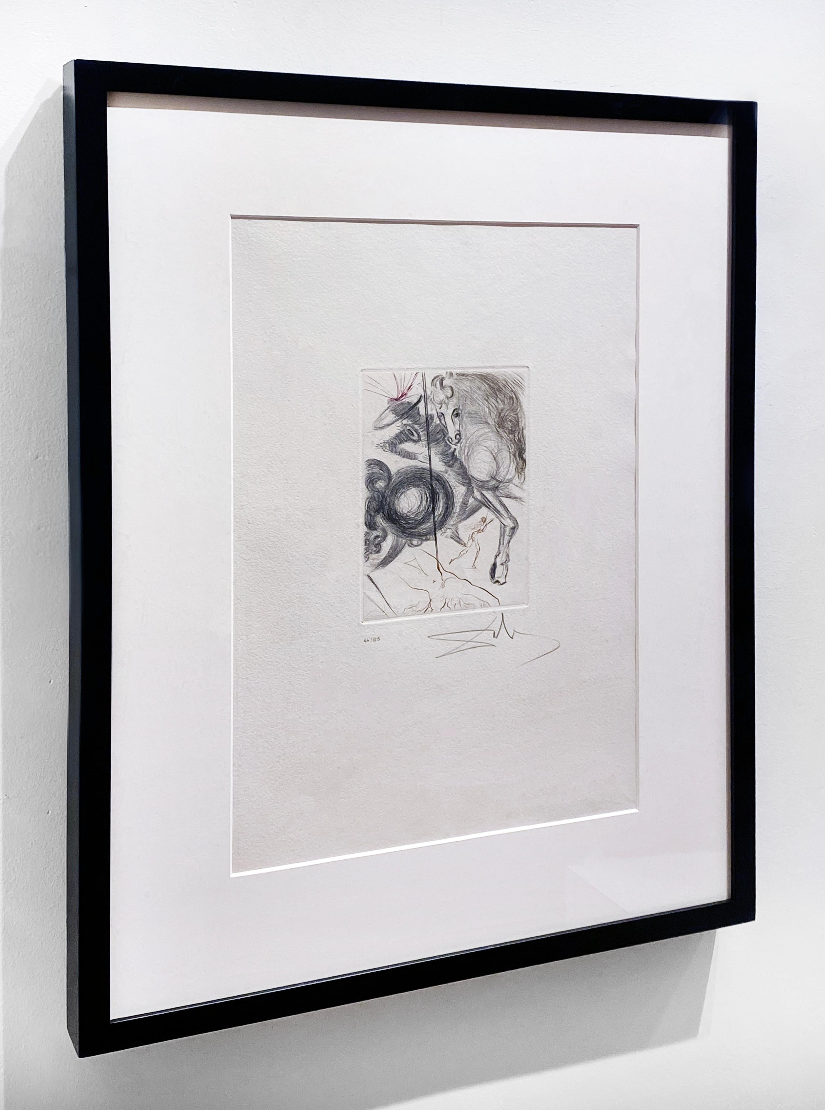 Artist:  Dali, Salvador
Title:  L’enfer des Beautes Cruelles
Series:  Le Decameron
Date:  1972
Medium:  drypoint printed in color
Framed Dimensions:  25.5