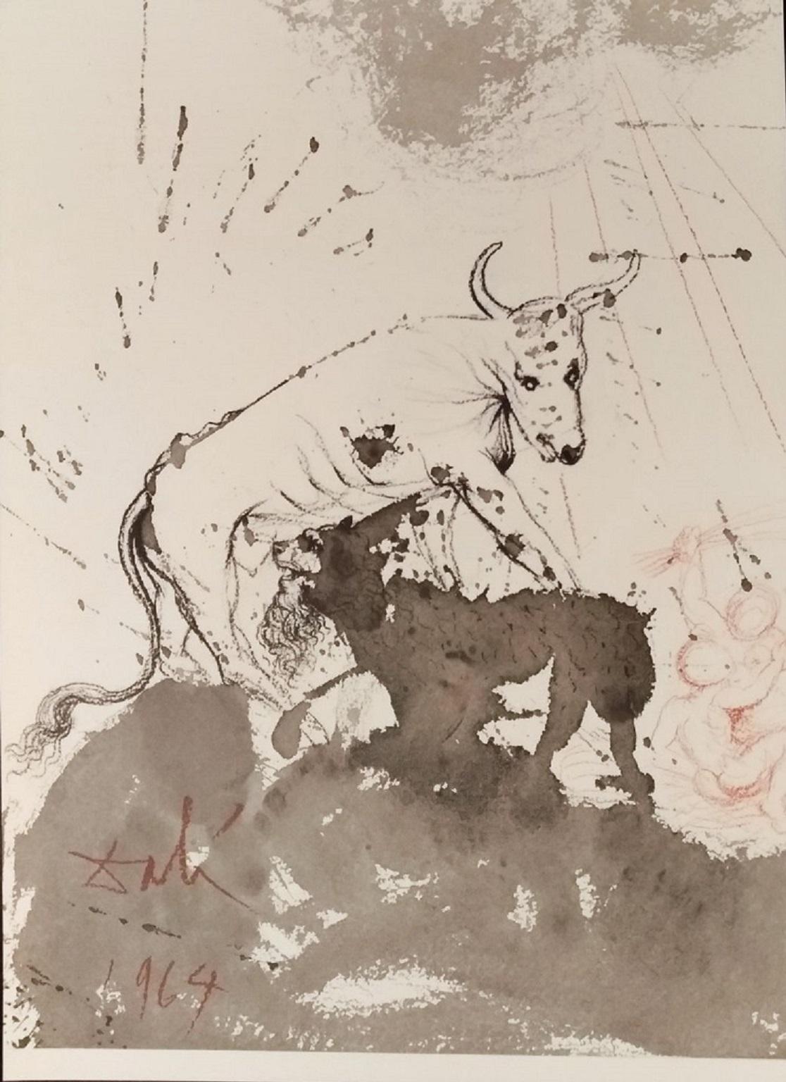 Salvador Dalí Animal Print - Leo quasi Bos comedens paleas - From "Biblia Sacra"
