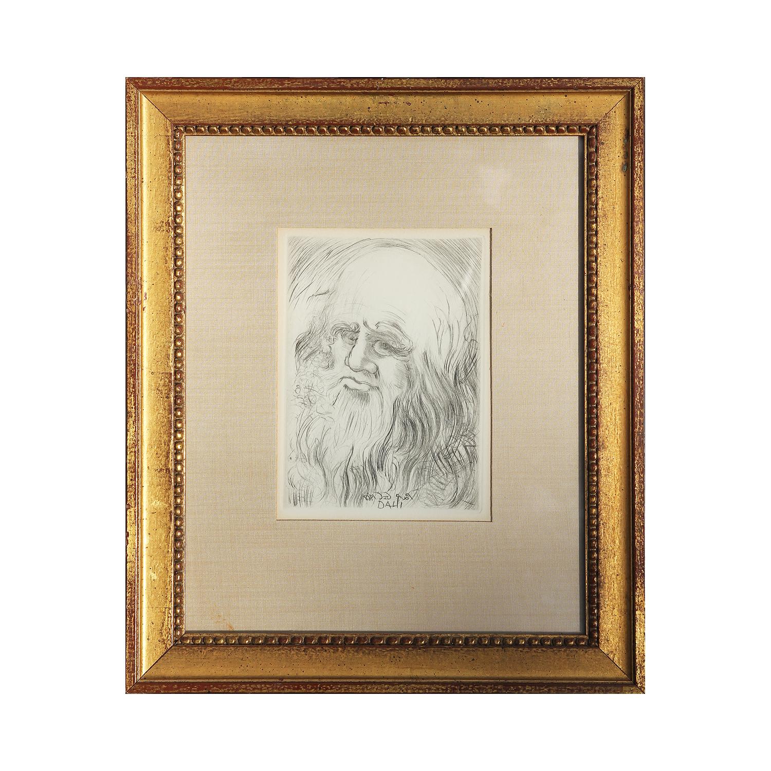 Leonardo da Vinci Artist Portrait Original Etching for the Collector’s Guild - Print by Salvador Dalí
