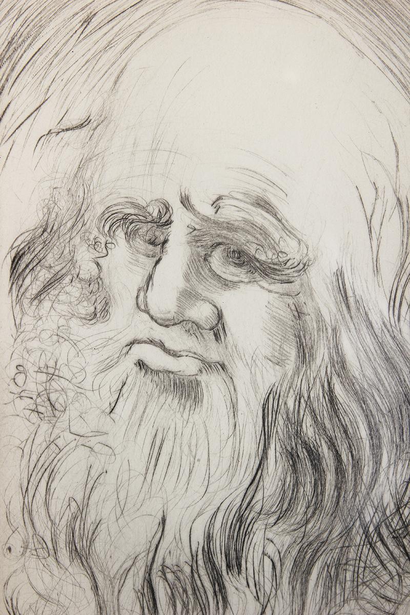 Leonardo da Vinci Artist Portrait Original Etching for the Collector’s Guild - Beige Figurative Print by Salvador Dalí