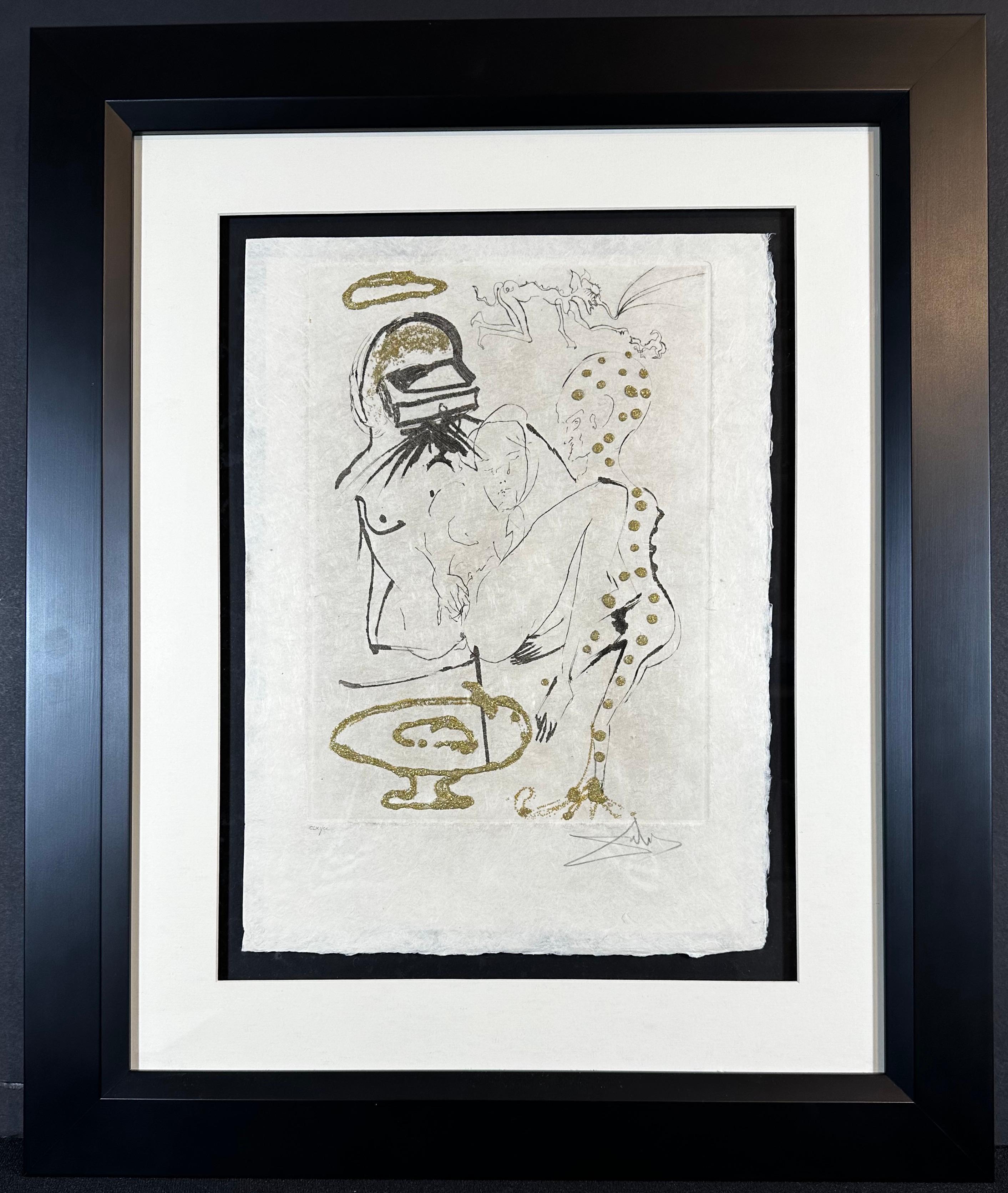 ARTIST: Salvador Dali

TITLE: Les Amours Jaunes Duel With Camelias

MEDIUM: Etching + Gold Flakes

SIGNED: Hand Signed 

EDITION NUMBER:  CLXII/CC

MEASUREMENTS: 11