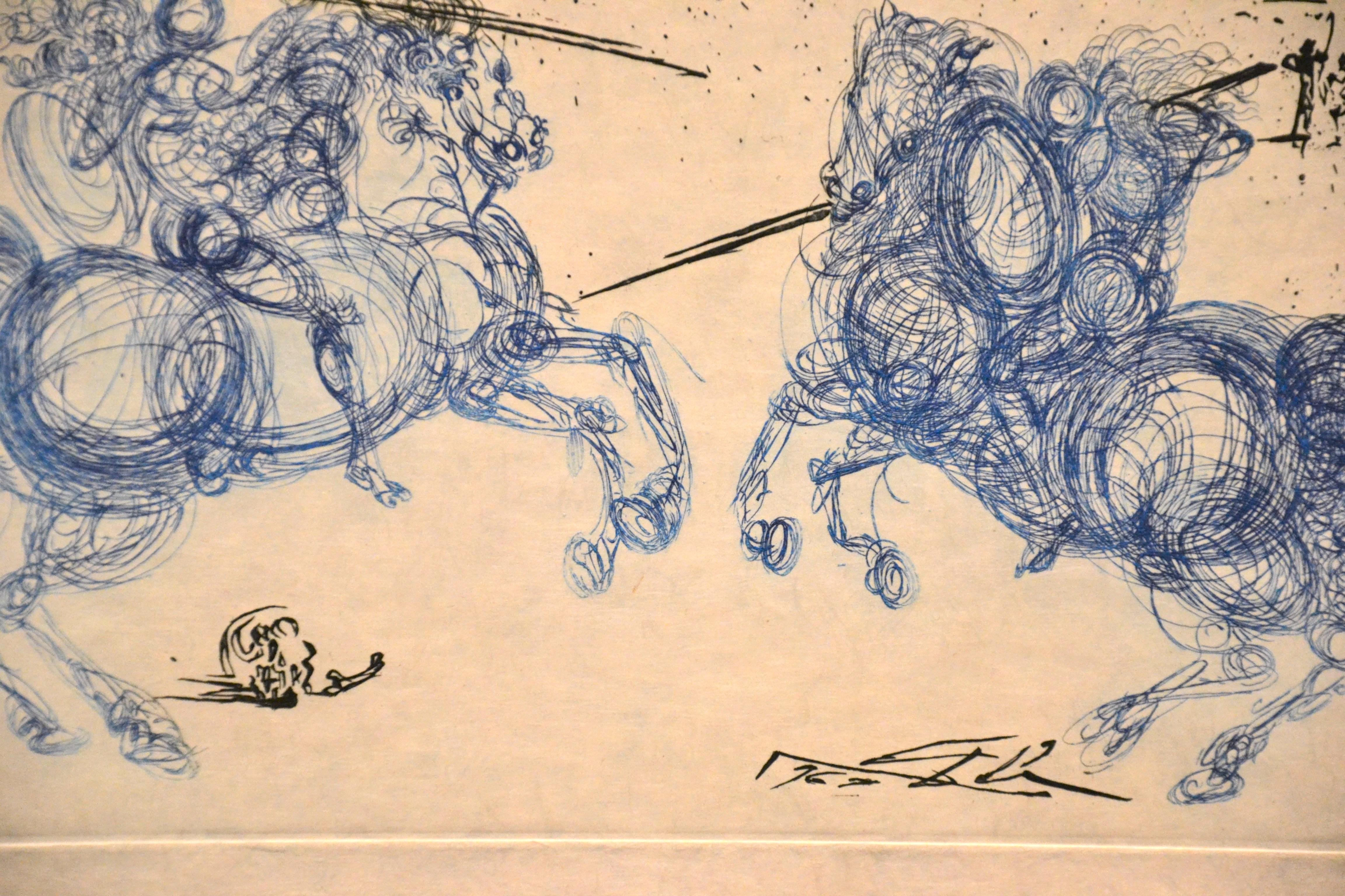 Les Cavaliers Bleus - Originalradierung von S. Dali - 1969 – Print von Salvador Dalí