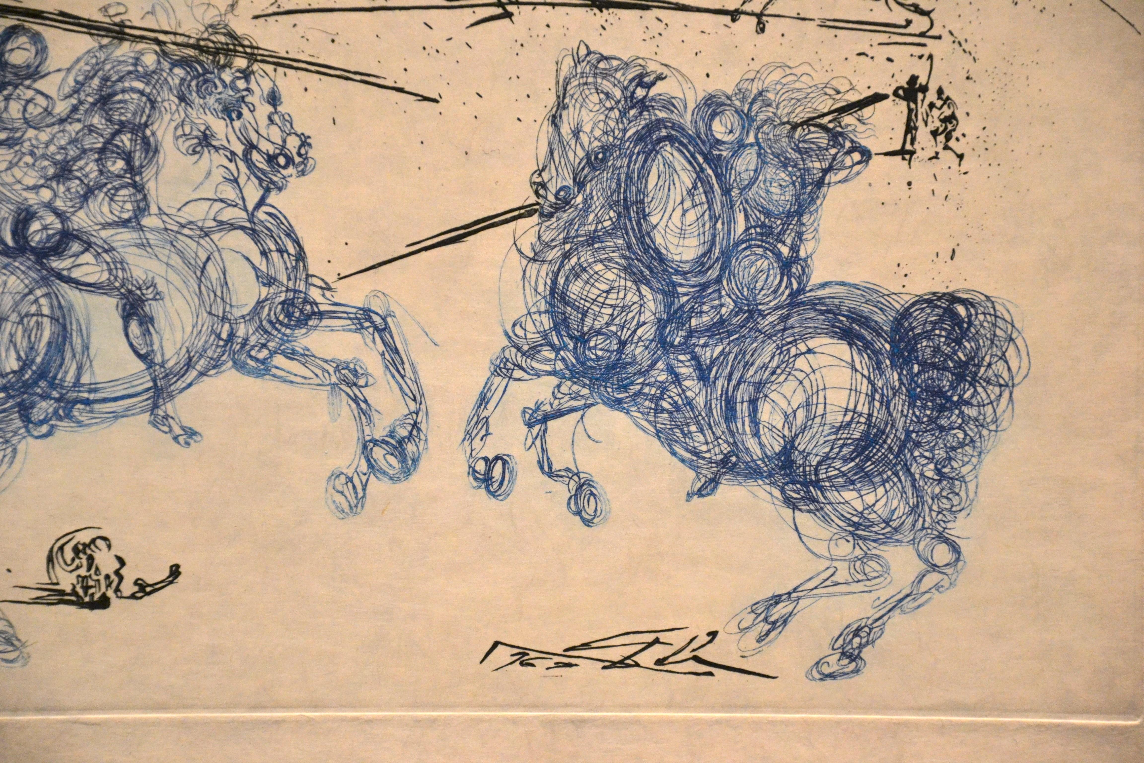 Les Cavaliers Bleus - Original Etching by S. Dali - 1969 - Surrealist Print by Salvador Dalí