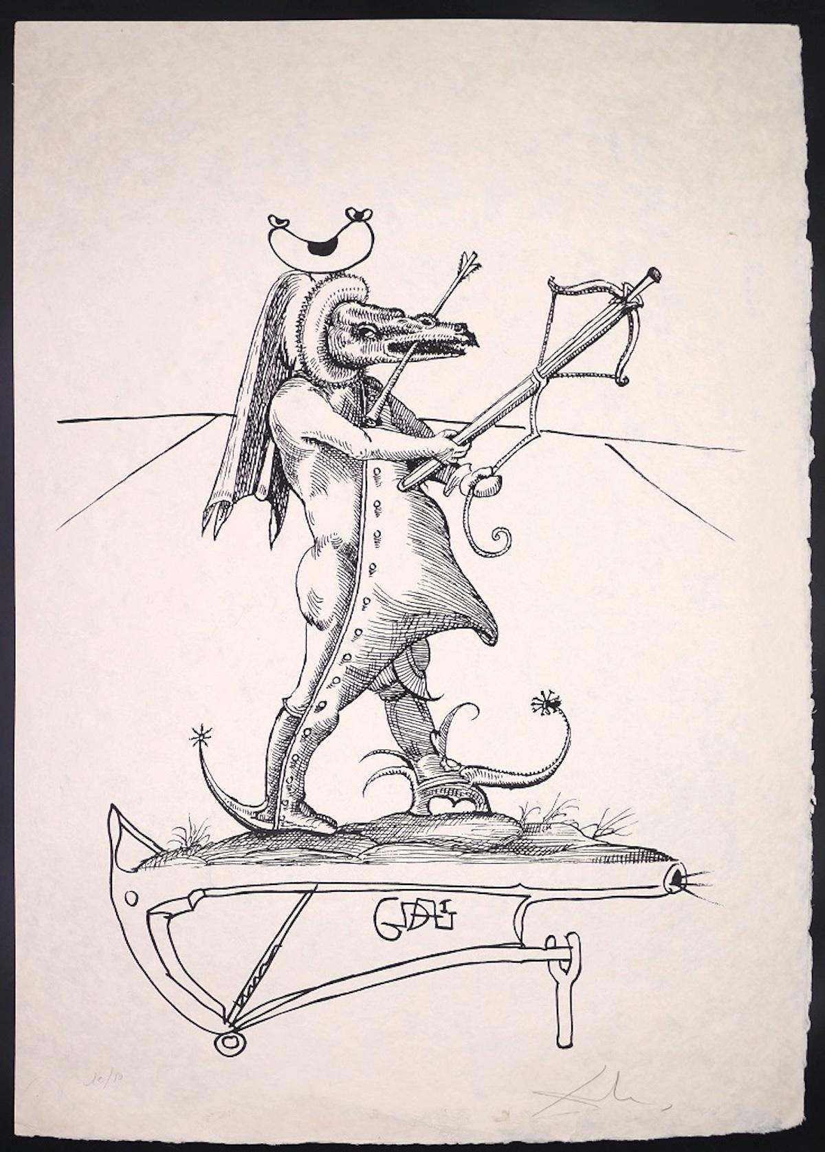 Salvador Dalí Print - Les Songes Drôlatiques de Pantagruel: Crocodile - Lithograph by S. Dalì - 1973