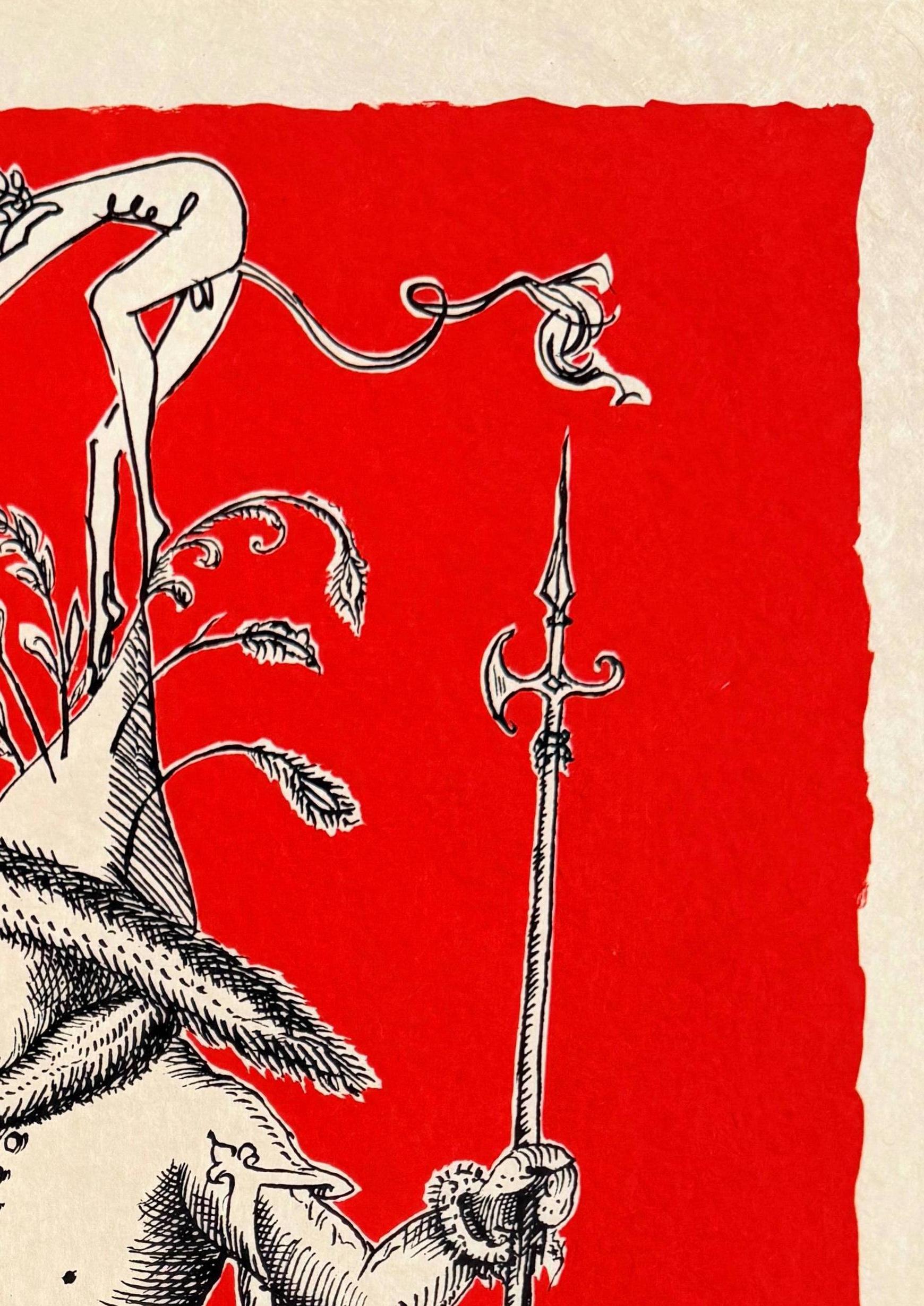 Les Songes Drôlatiques de Pantagruel, Planche IV - Red Print by Salvador Dalí