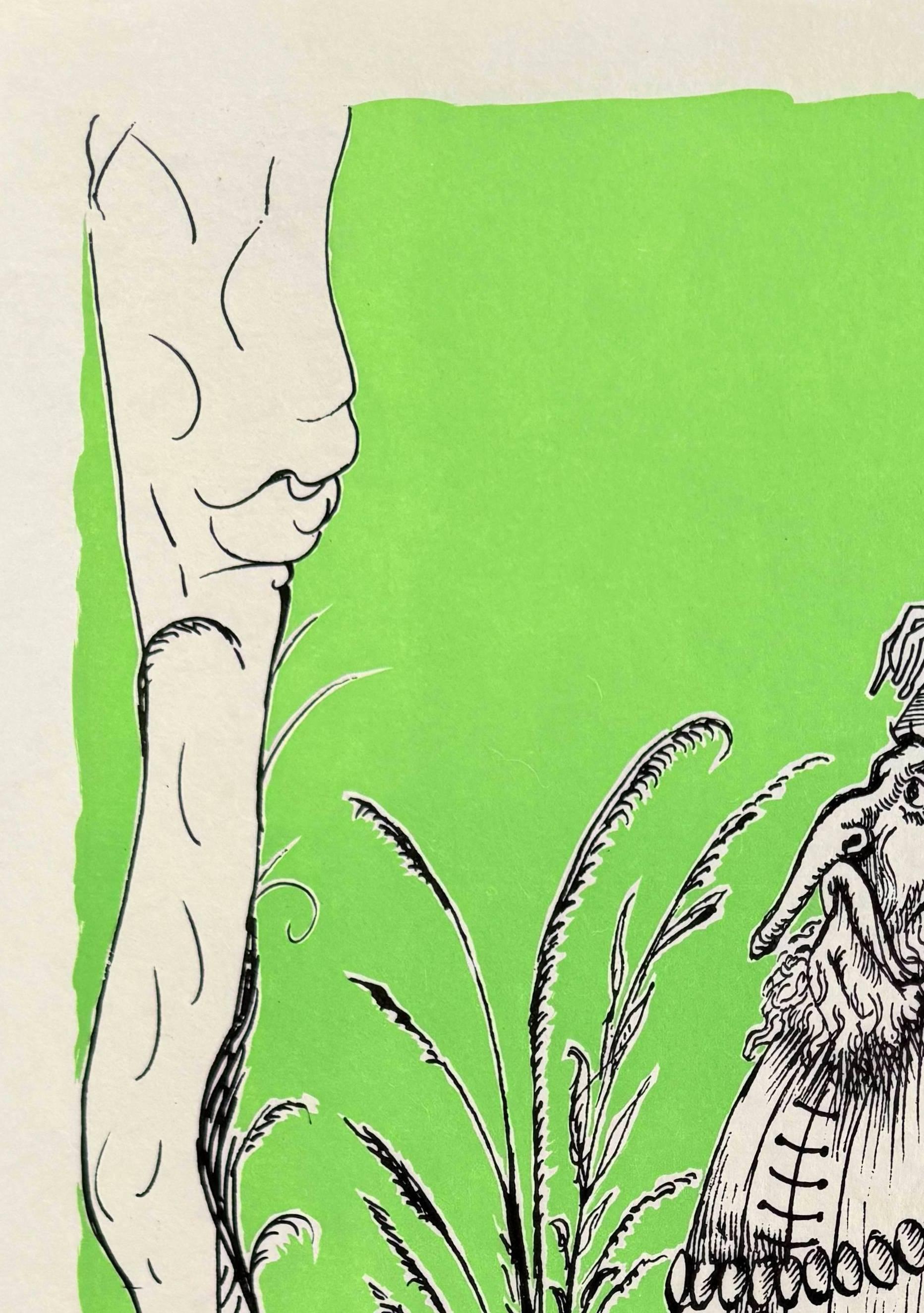 Les Songes Drôlatiques de Pantagruel, Planche XI - Vert Print par Salvador Dalí