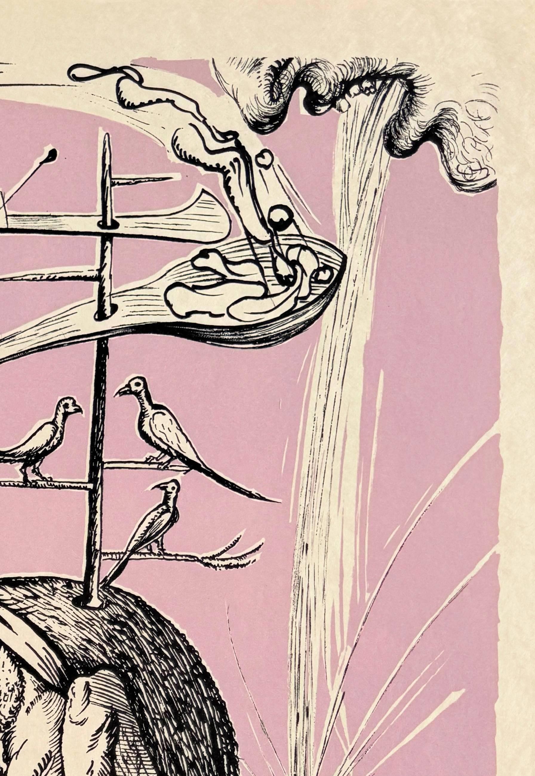 Les Songes Drôlatiques de Pantagruel, Planche XIII - Beige Print par Salvador Dalí