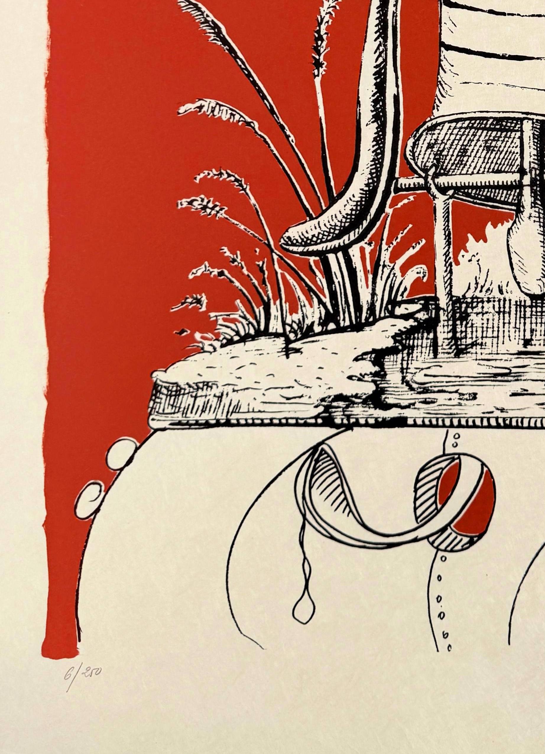 Salvador Dali (1904-1989) - Les Songes Drôlatiques de Pantagruel, Planche XIV

Lithographie de 1973.

Edition 6/250 sur papier Japon.

Dimensions de l'œuvre : 76 x 56 cm

Éditeur : Carpentier.

Imprimé par l'Atelier Grapholith.

L'œuvre est en