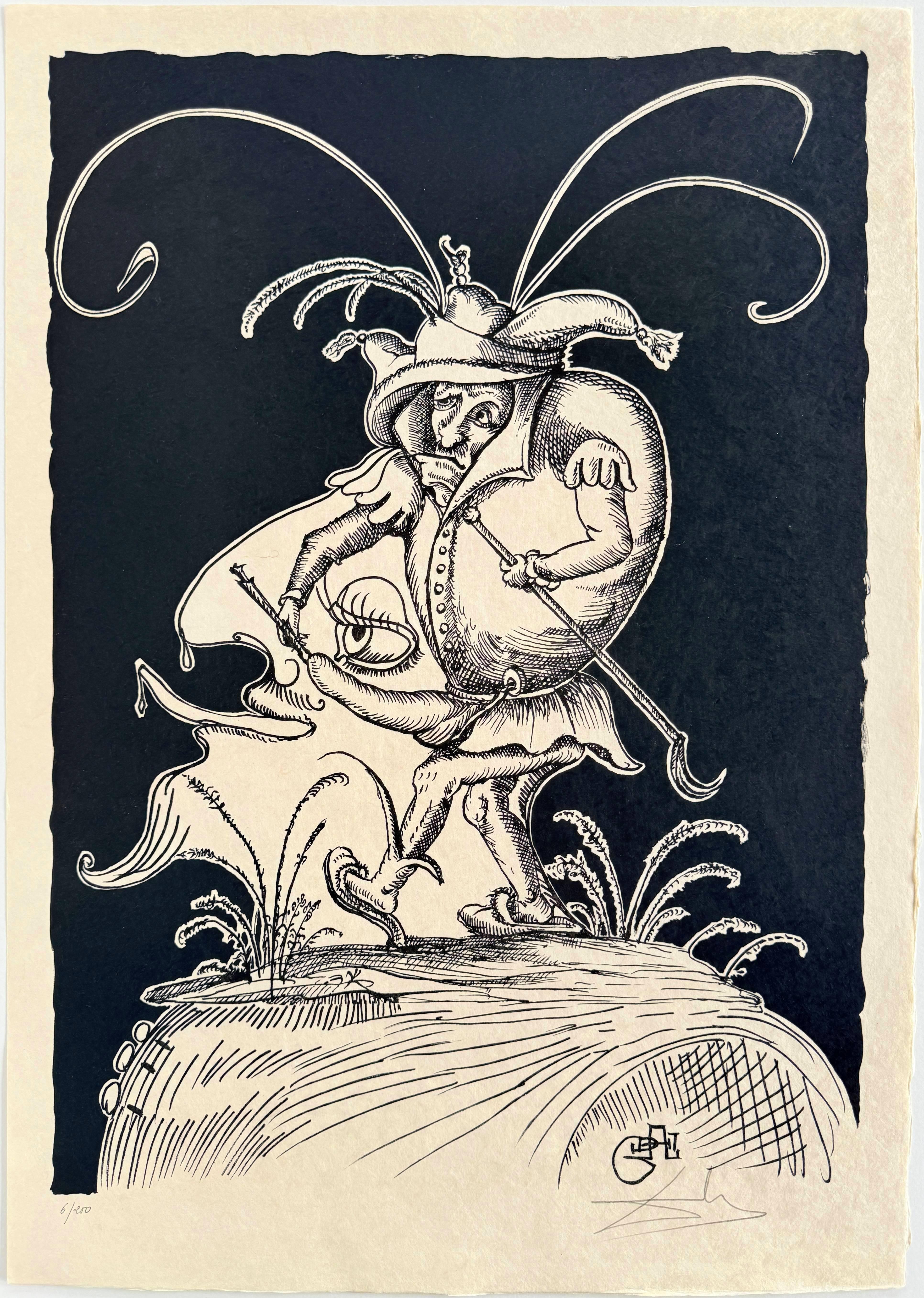 Les Songes Drôlatiques de Pantagruel, Planche XIX - Noir Print par Salvador Dalí
