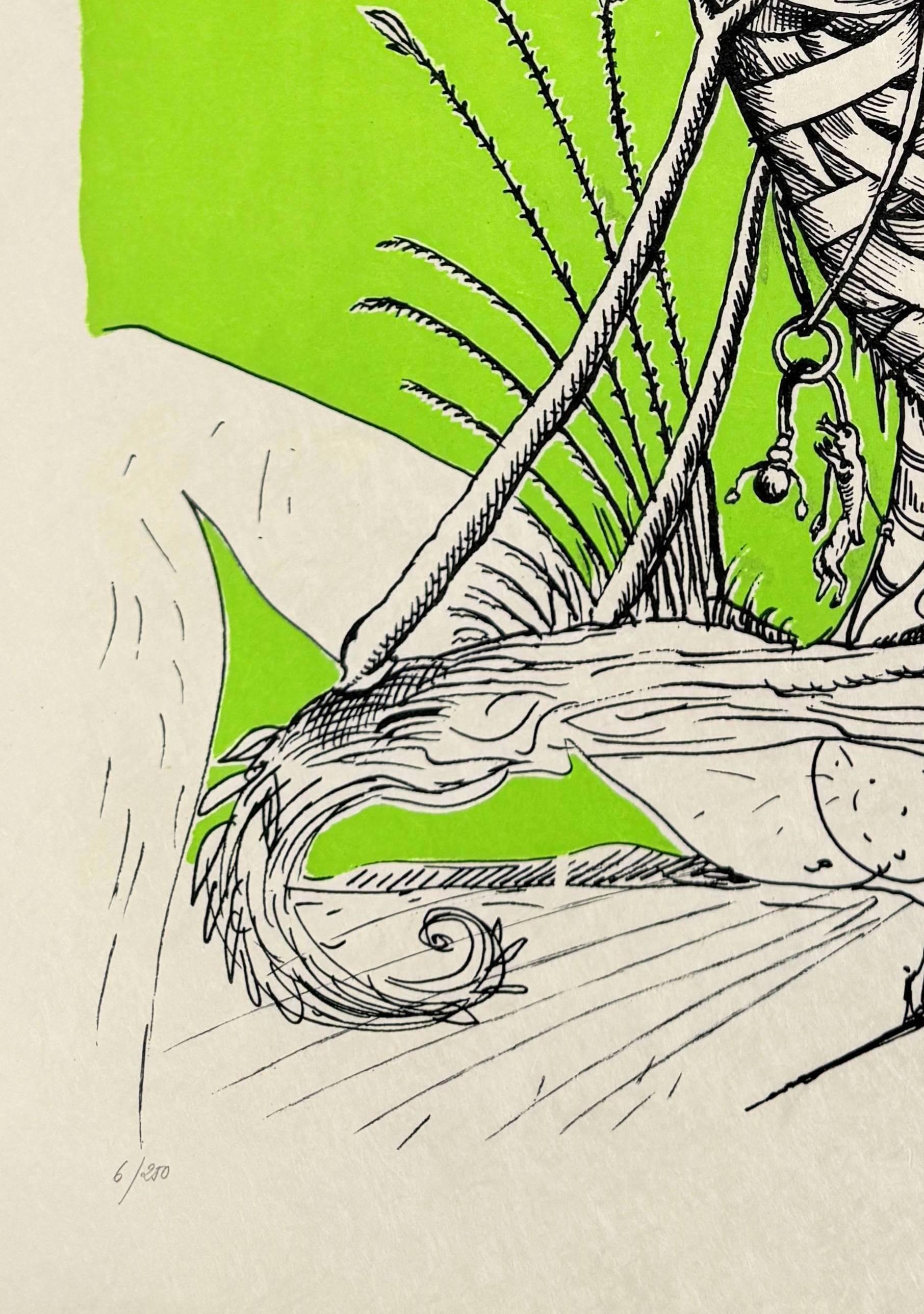 Les Songes Drôlatiques de Pantagruel, Planche XV - Vert Print par Salvador Dalí