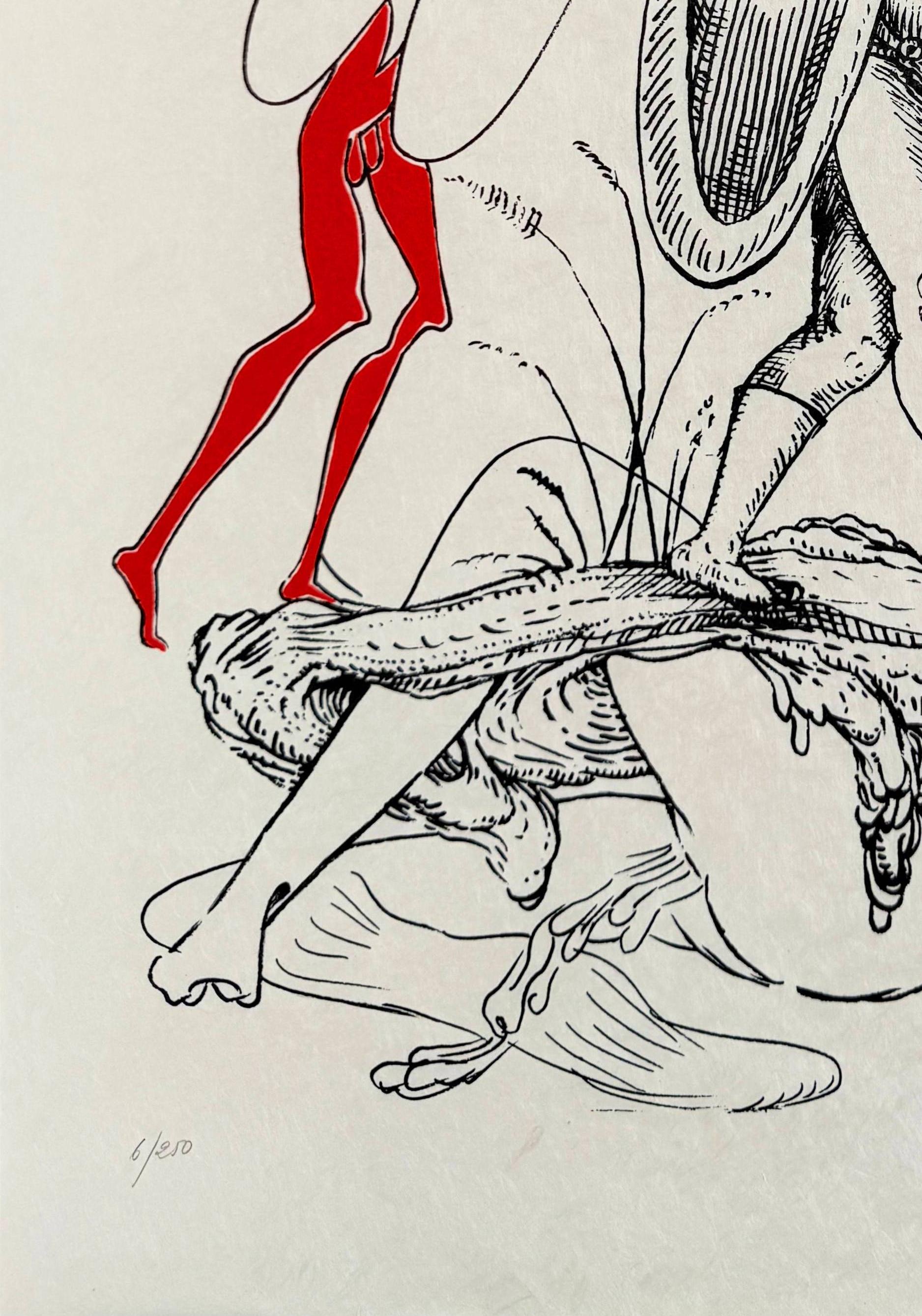 Salvador Dali (1904-1989) - Les Songes Drôlatiques de Pantagruel, Planche XVIII

Lithographie de 1973.

Edition 6/250 sur papier Japon.

Dimensions de l'œuvre : 76 x 56 cm

Éditeur : Carpentier.

Imprimé par l'Atelier Grapholith.

L'œuvre est en