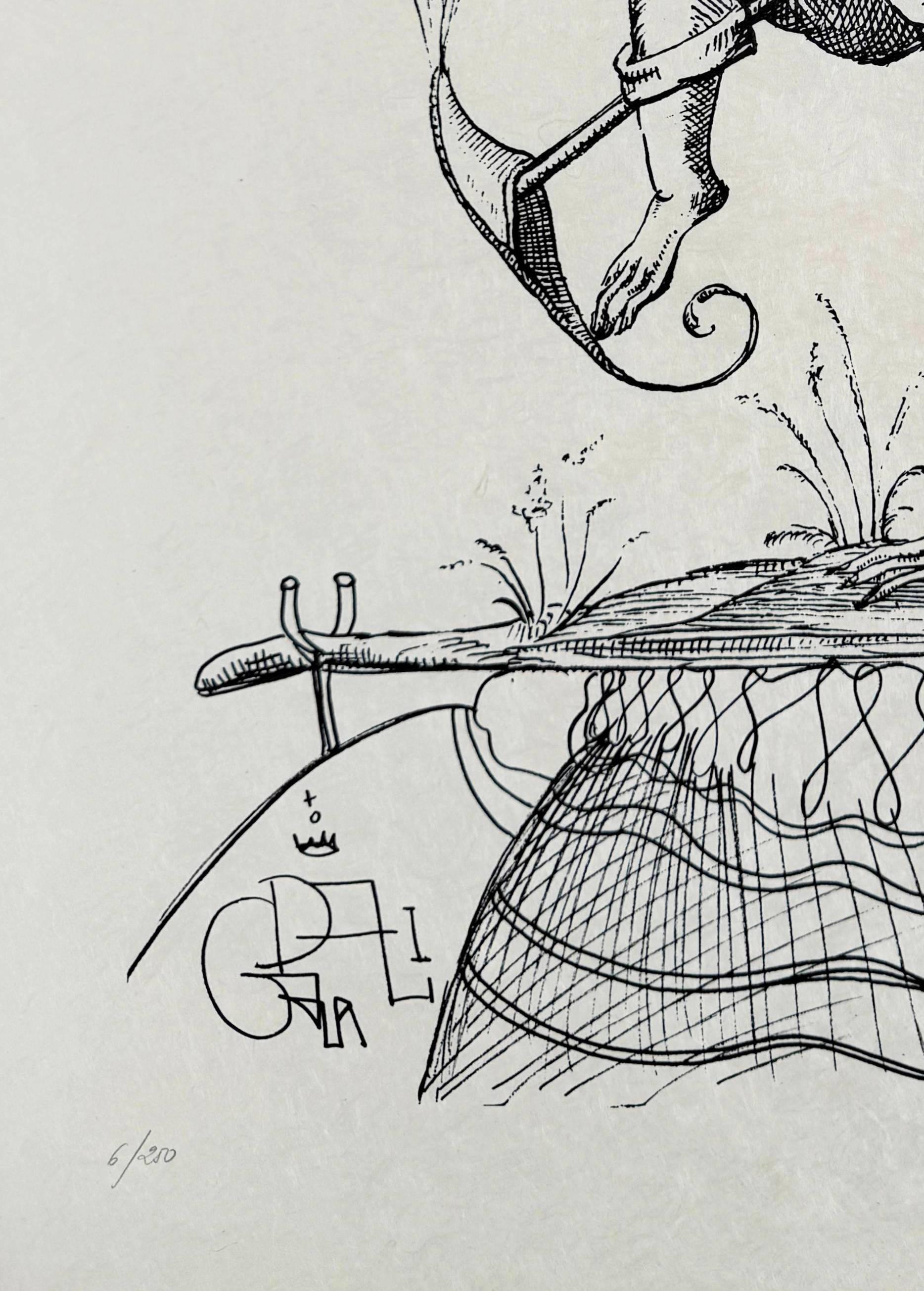 Salvador Dali (1904-1989) - Les Songes Drôlatiques de Pantagruel, Planche XX

Lithographie de 1973.

Edition 6/250 sur papier Japon.

Dimensions de l'œuvre : 76 x 56 cm

Éditeur : Carpentier.

Imprimé par l'Atelier Grapholith.

L'œuvre est en