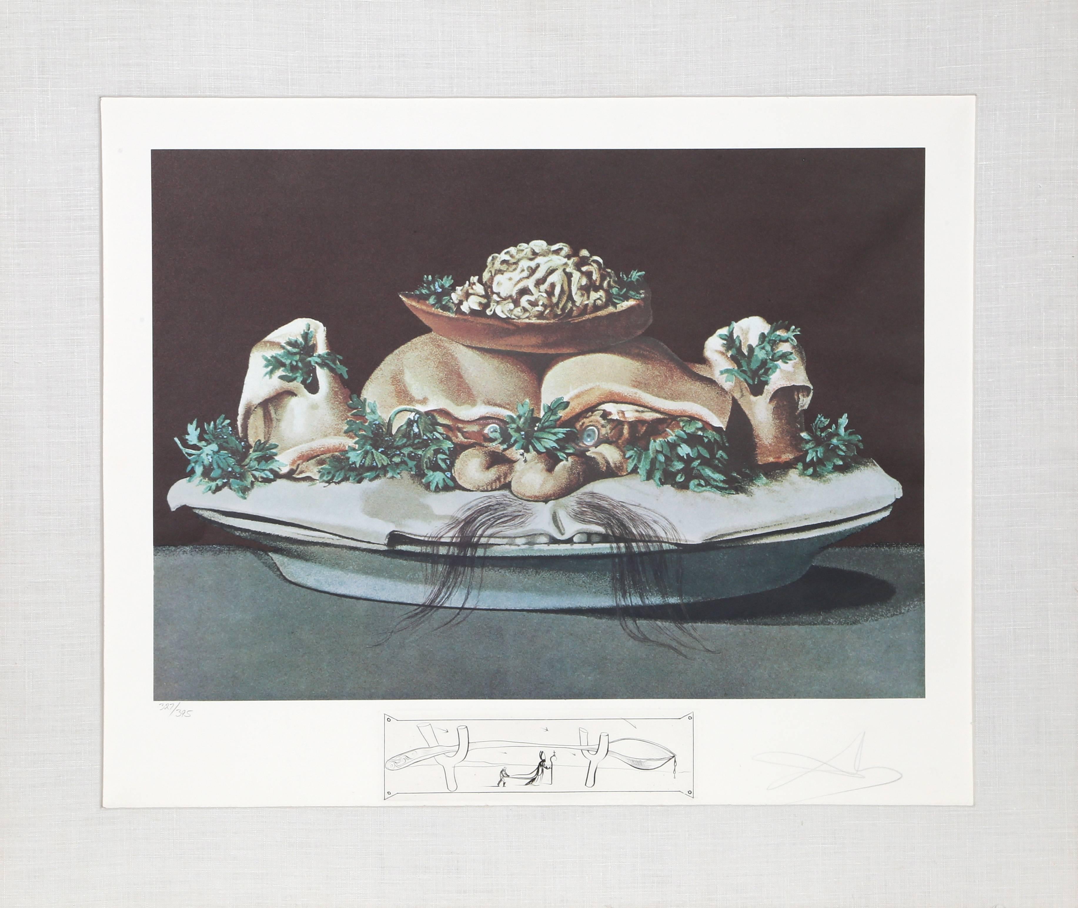 Salvador Dalí Still-Life Print - Les Suprenes de Maillaise Liliputiens from Les Diners de Gala by Salvador Dali