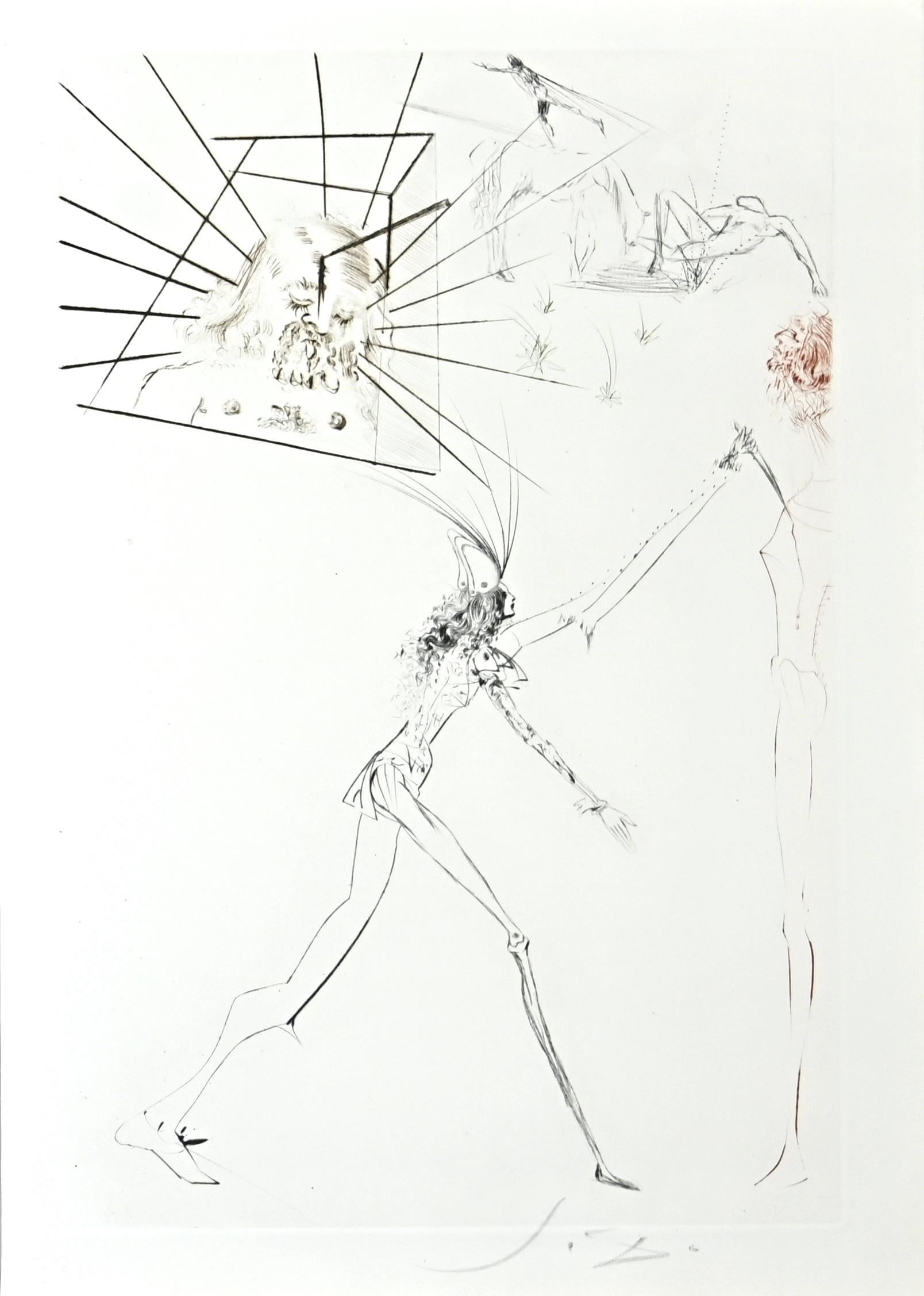 Figurative Print Salvador Dalí - Les Trois Barons Félons - Gravure à la pointe sèche attribuée à S. Dalì - 1969