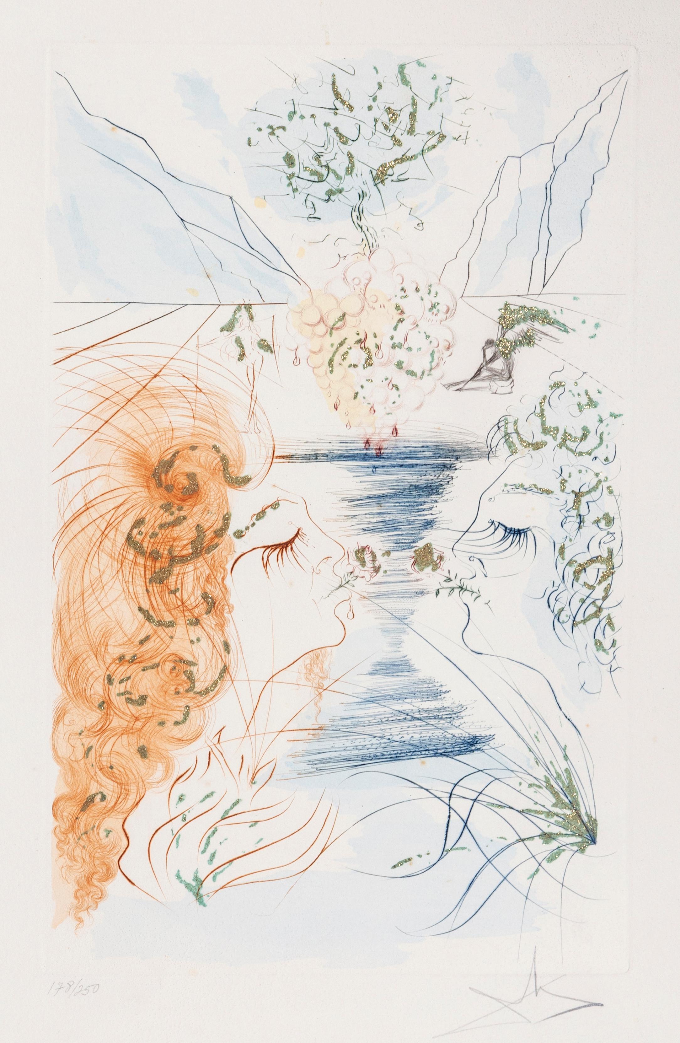 Figurative Print Salvador Dalí - Let him kiss me... du chant des chansons du roi Salomon, gravure de Salvador Dali