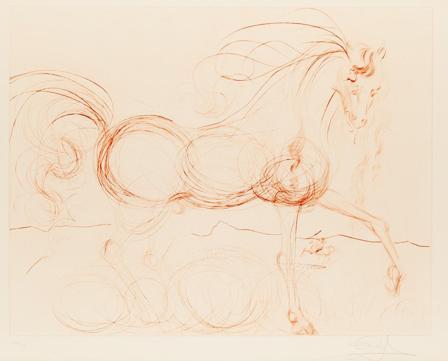 Salvador Dalì (1904-1989) - L'Etalon Blanc (Hommage au cheval)

Acquaforte a puntasecca del 1974.

L'edizione 17/75.

Dimensioni dell'opera: 56 x 76 cm.

Firmato a mano.

Riferimenti: Field, 74-9; Michler, Löpsinger 639

--

Pubblicato nel 1974,