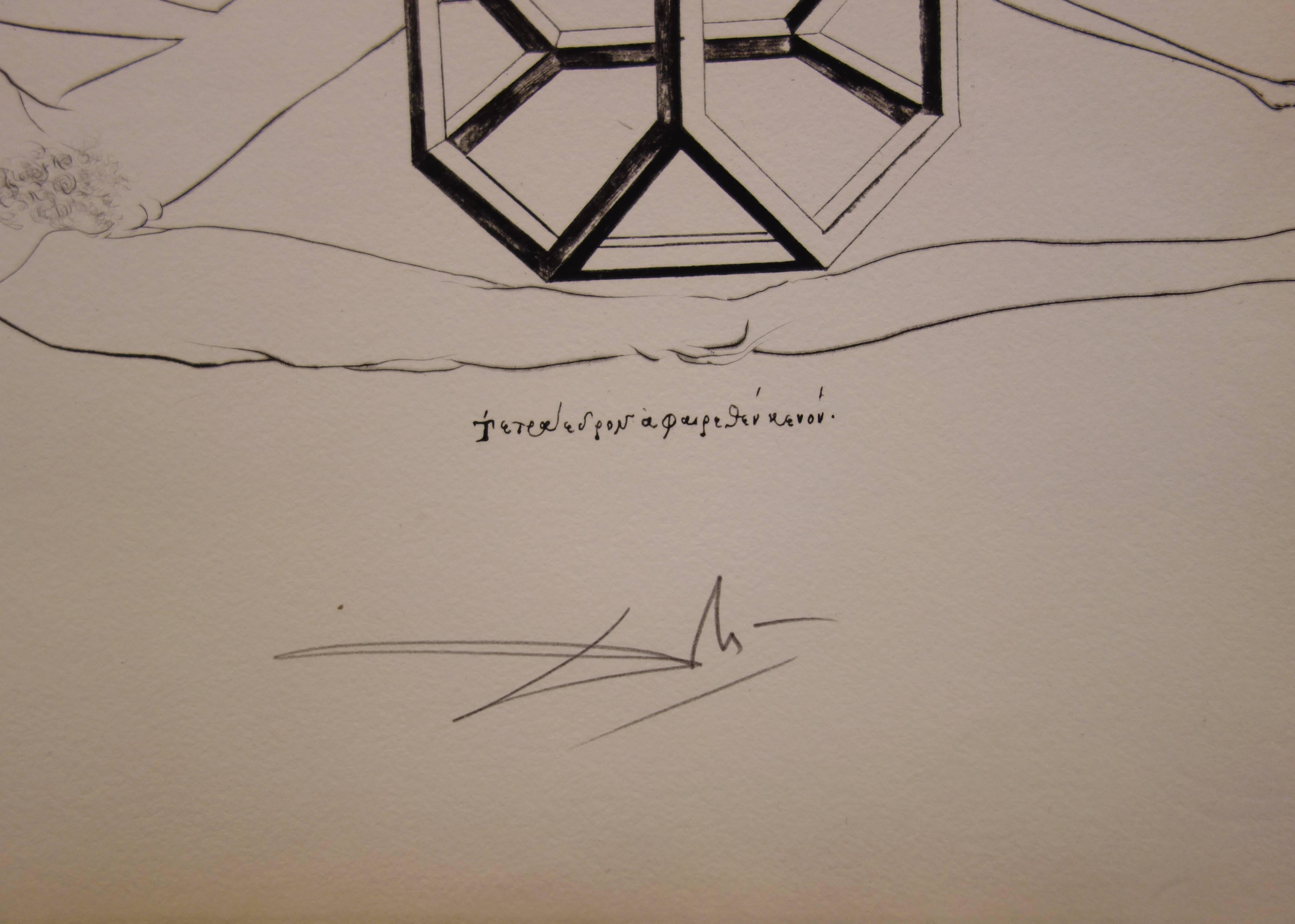 L'immortalité tétraédrique du cube - Original etching - 1973 - Brown Figurative Print by Salvador Dalí