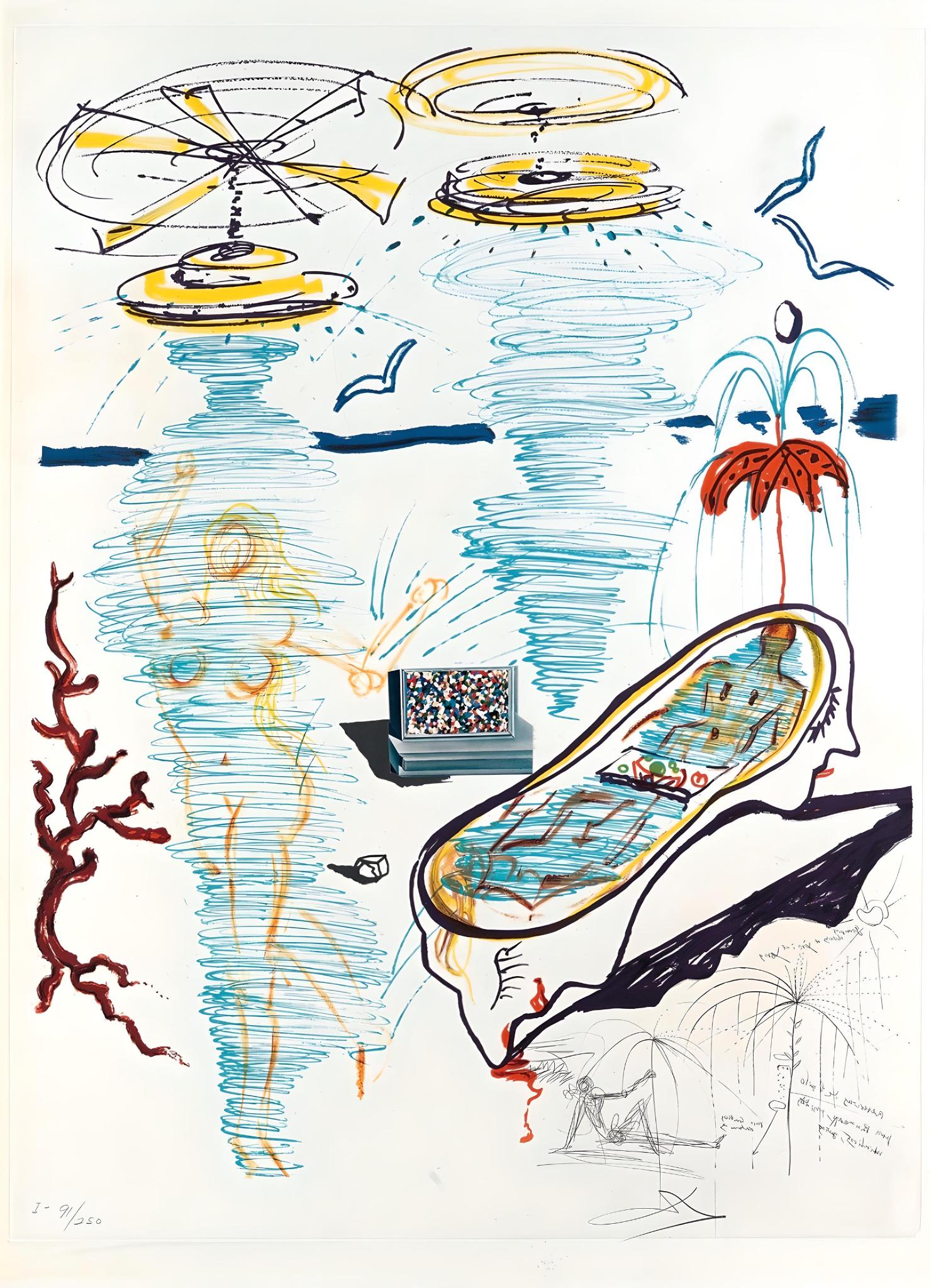 Salvador Dalí Figurative Print – Flüssige Tornadobadewanne (Michler/Löpsinger 823; Feld 75-11B), Salvador Dali