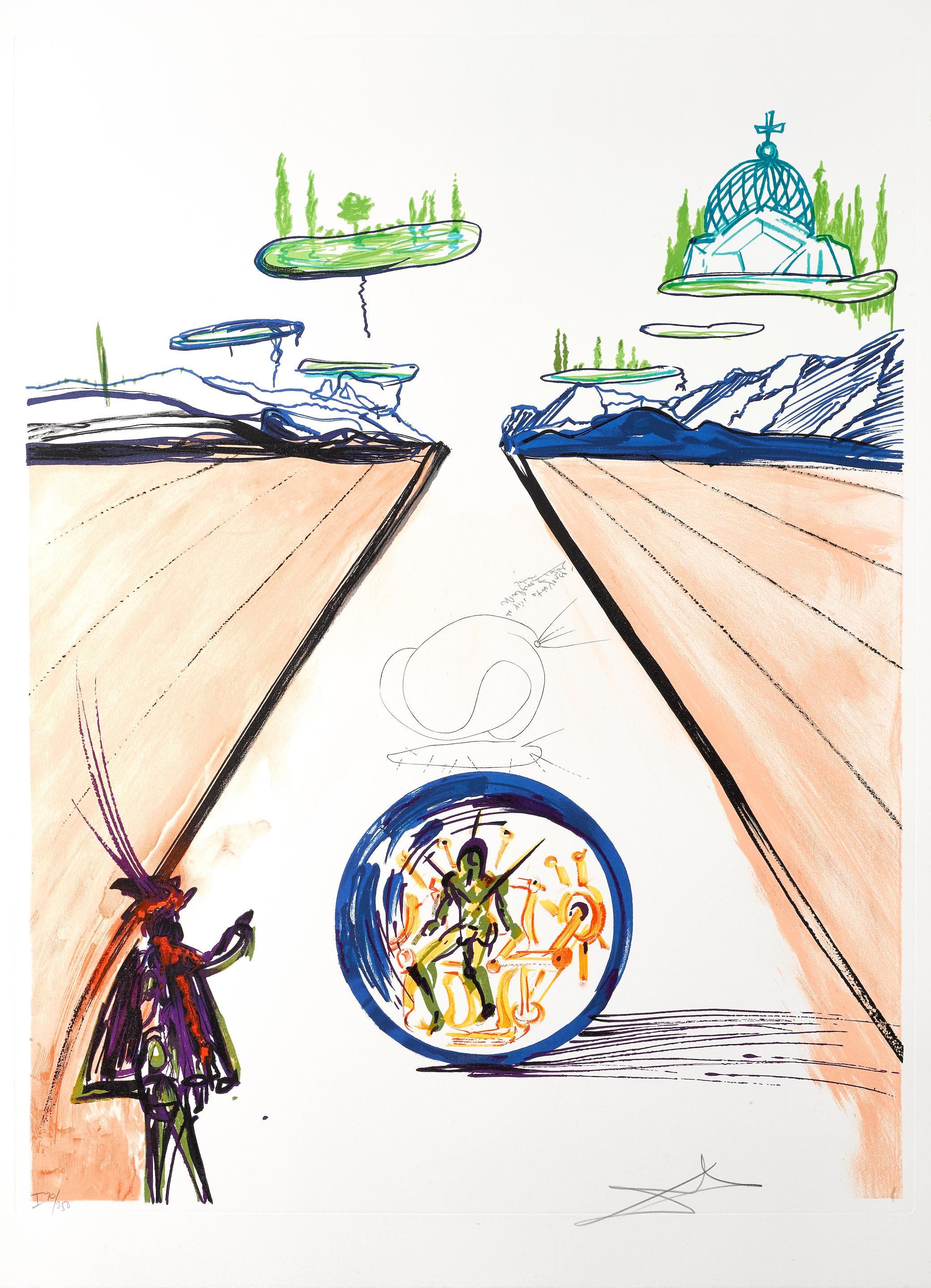 Landscape Print de Salvador Dalí - Locomoción paradisíaca intrauterina (M/L 822-831; Campo 75-13)