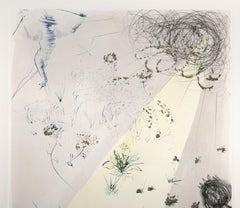 Non guardare su di me..., acquaforte surrealista con polvere d'oro su carta di Salvador Dalì