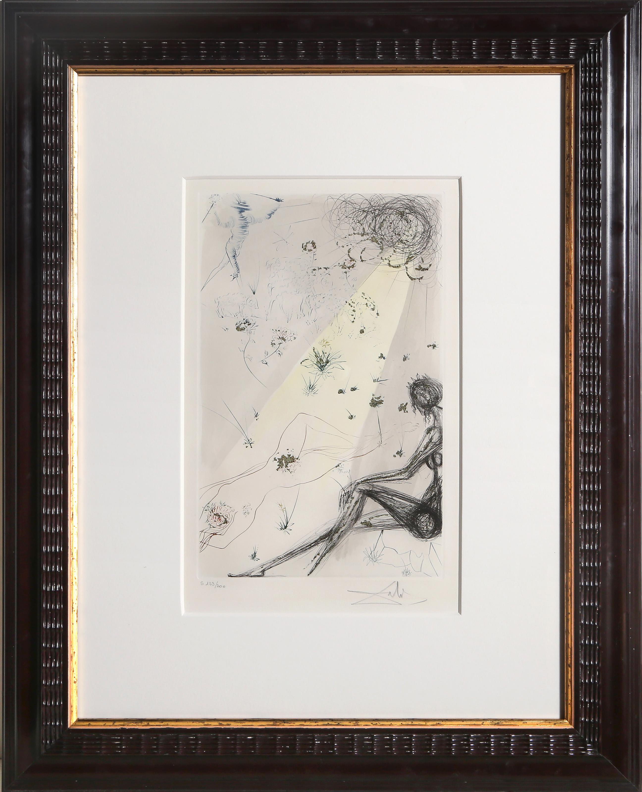 Salvador Dalí Figurative Print - Look Not Upon Me..., Surrealist Etching with Gold Dust by Salvador Dali