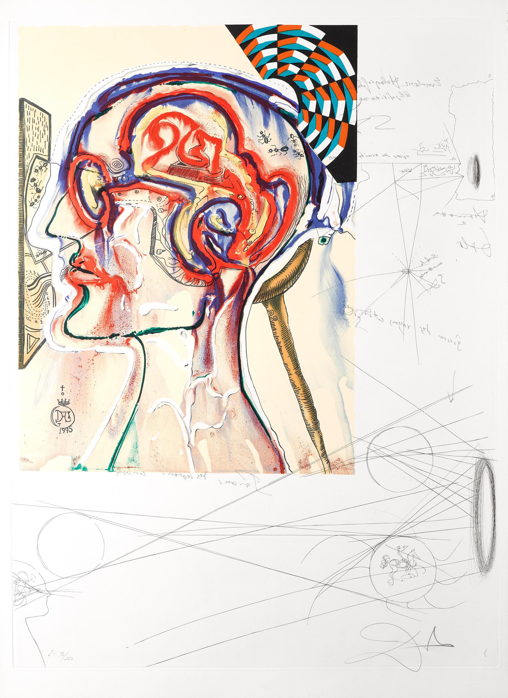 Salvador Dalí Landscape Print - Lunettes à hologrammes et ordinateurs (M/L 822-831; Field 75-13)