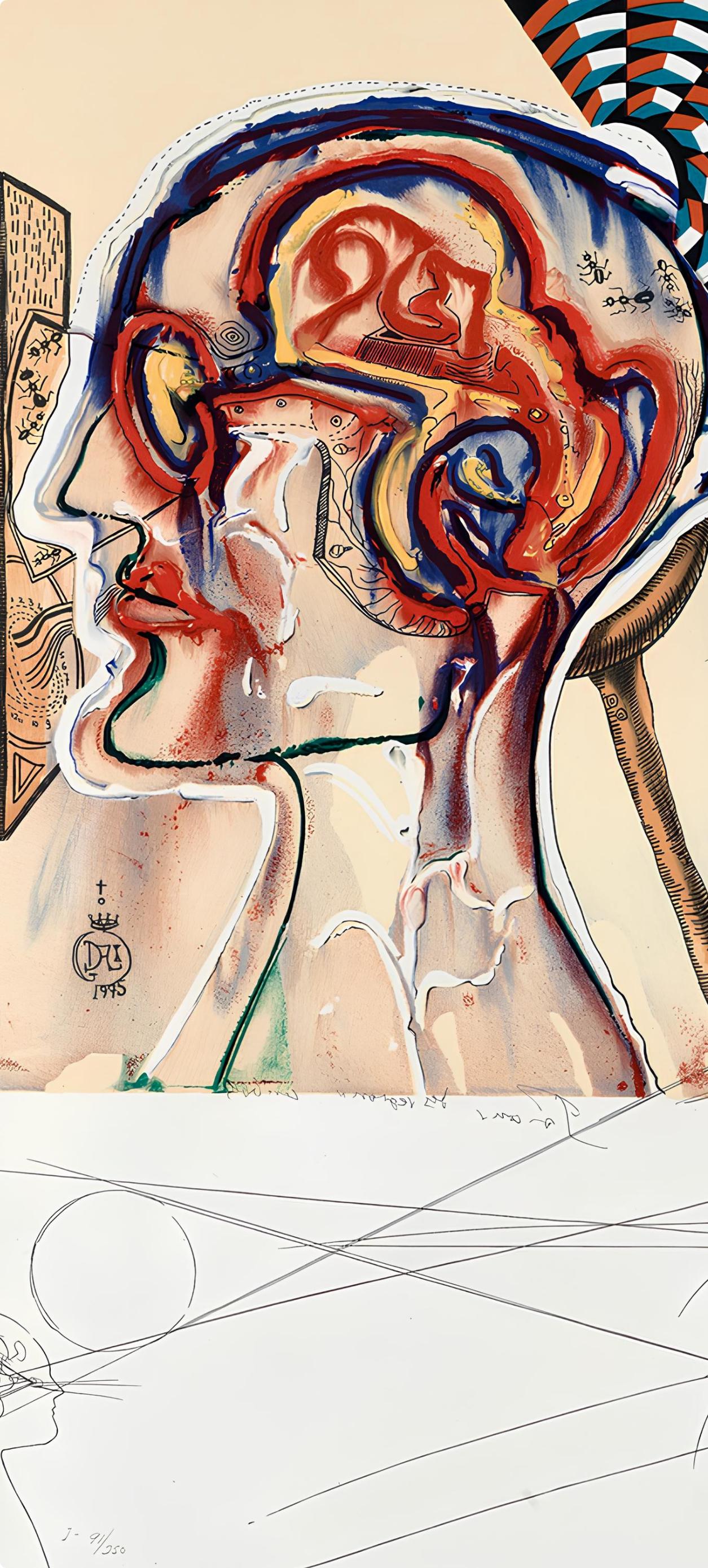 Lunettes à hologrammes et ordinateurs pour voir les objets imaginés (F 75-13) - Print by Salvador Dalí