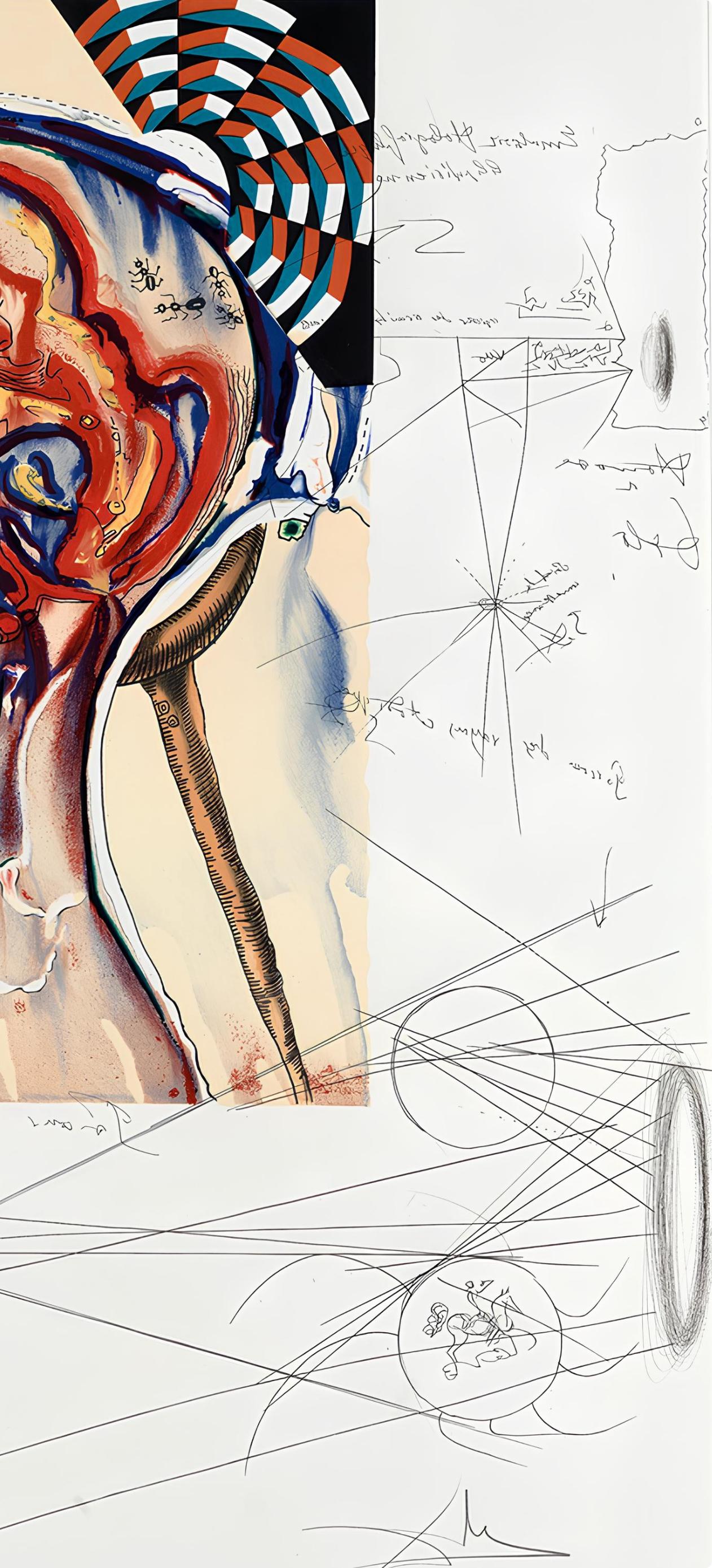 Lunettes à hologrammes et ordinateurs pour voir les objets imaginés (F 75-13) - White Landscape Print by Salvador Dalí