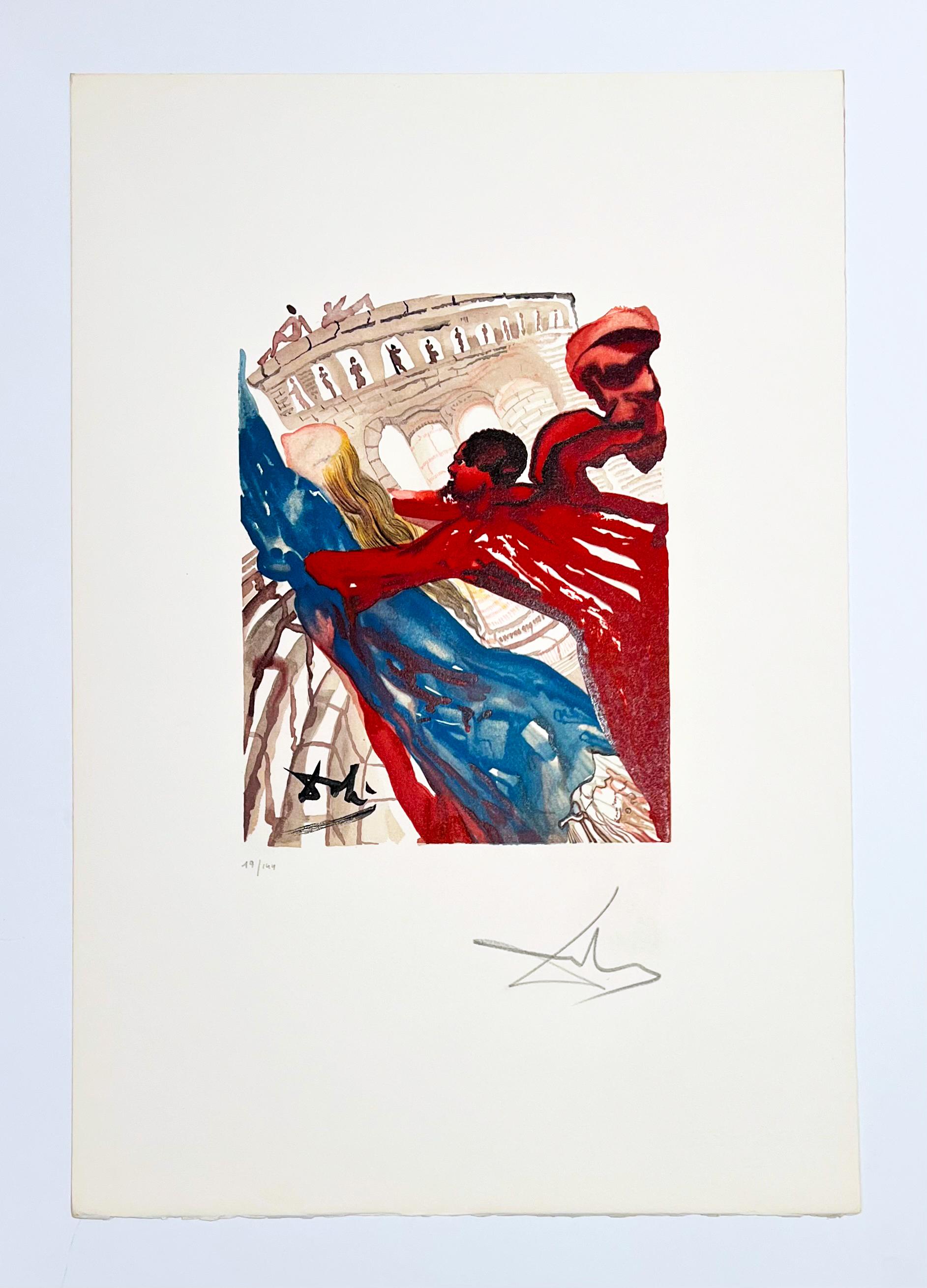 Artist: Salvador Dali
Title: Mais ô belle Dionée...
Portfolio: L'art d'aimer
Medium: Woodcut on Arches
Date: 1978
Edition: 79/144
Frame Size: 25 1/4