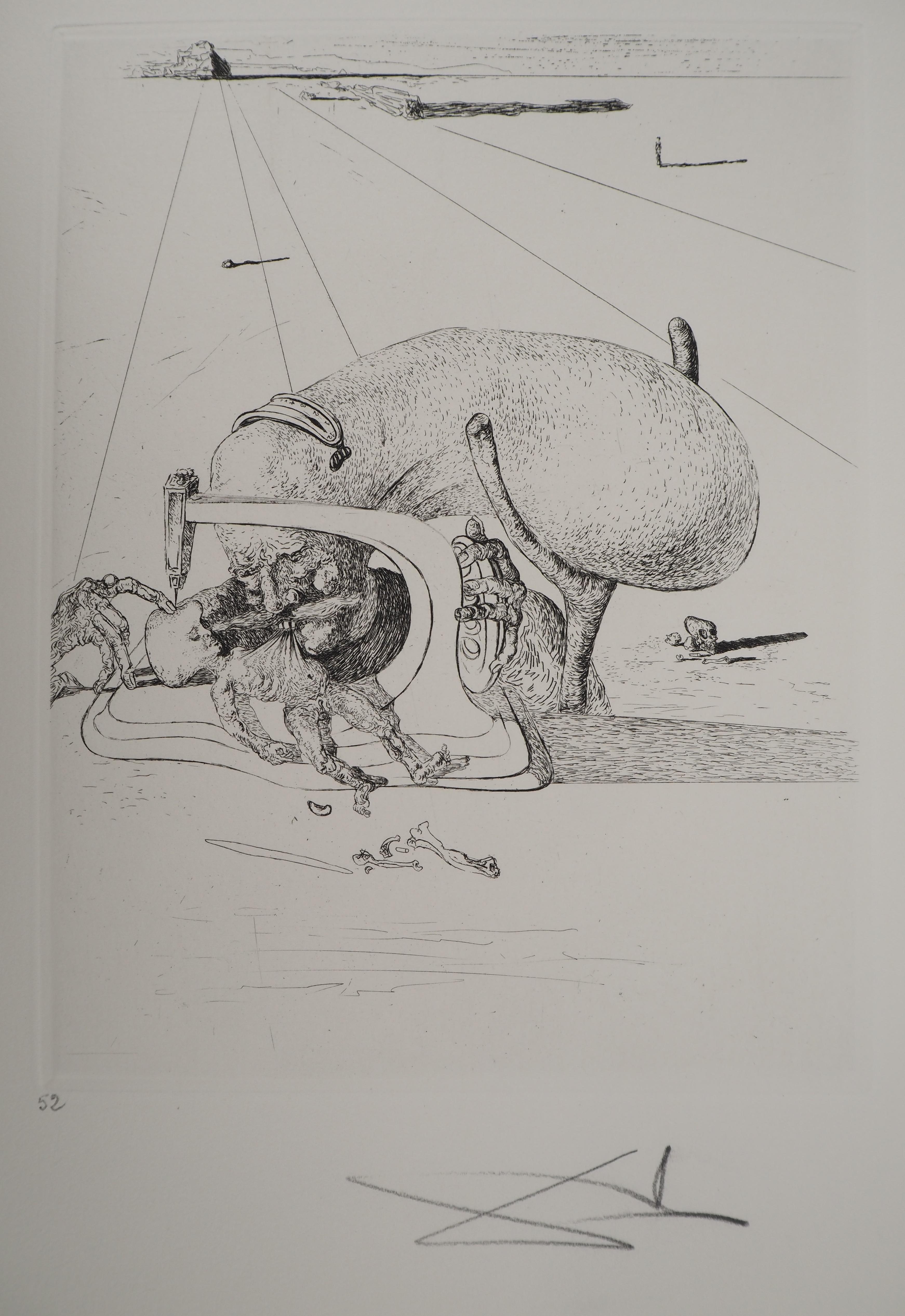 Maldoror : Allegory of Time & Aging - Original Etching, HANDSIGNED (Field #34-2) - Print by Salvador Dalí