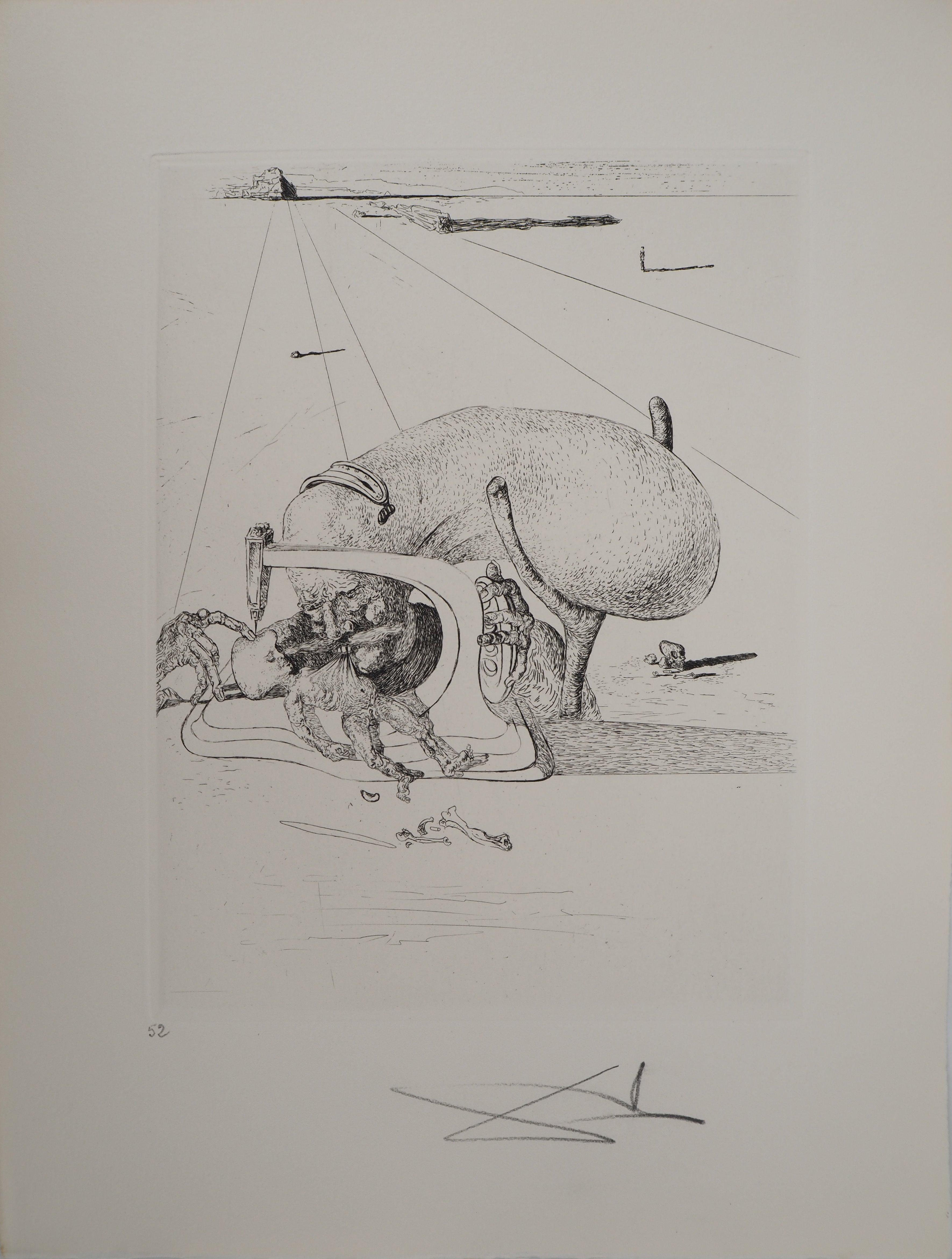 Salvador Dalí Abstract Print - Maldoror : Allegory of Time & Aging - Original Etching, HANDSIGNED (Field #34-2)