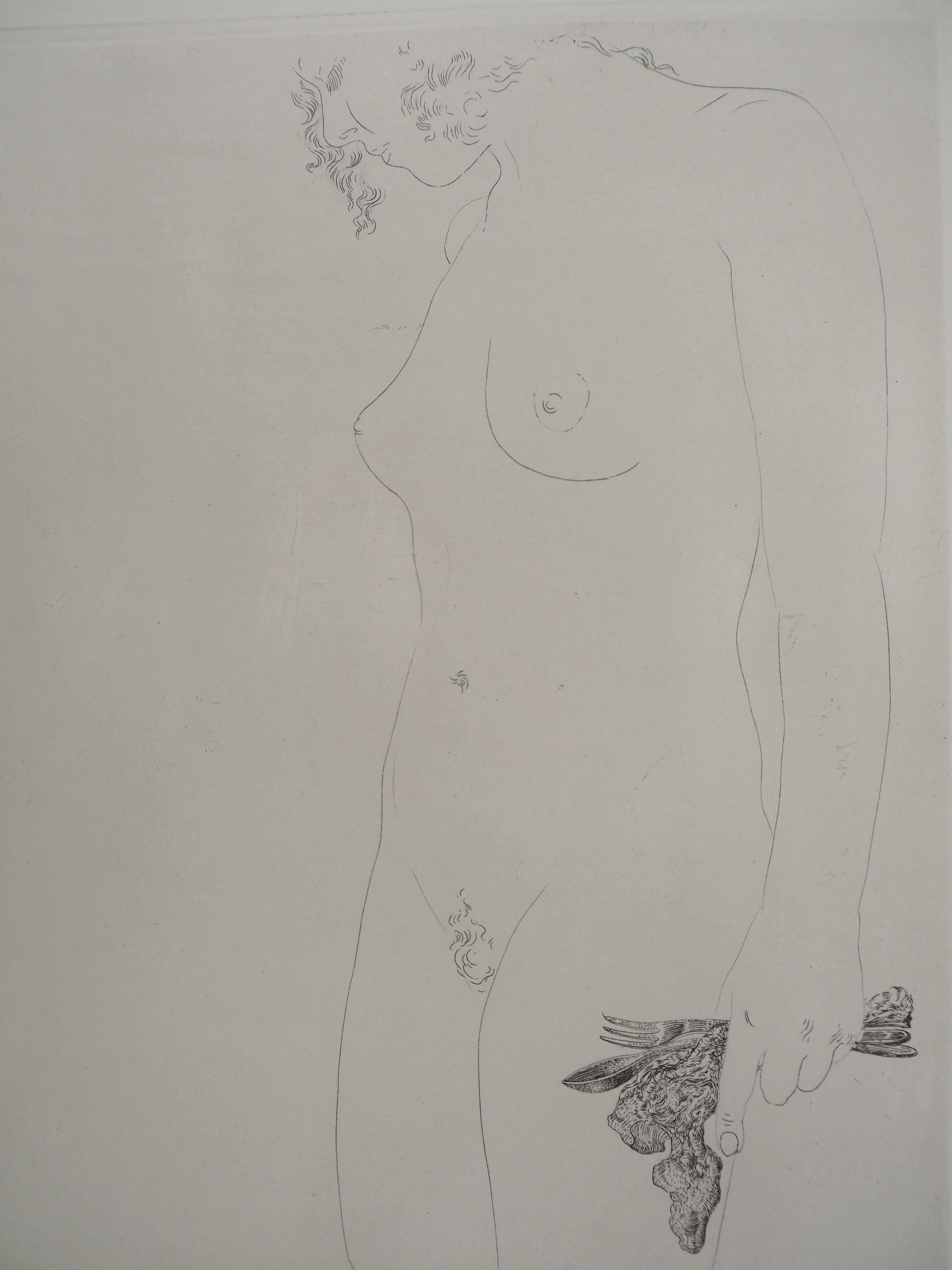 Maldoror : Dreaming Nude - Original etching, HANDSIGNED, 1975 (Field #34-2) - Surrealist Print by Salvador Dalí