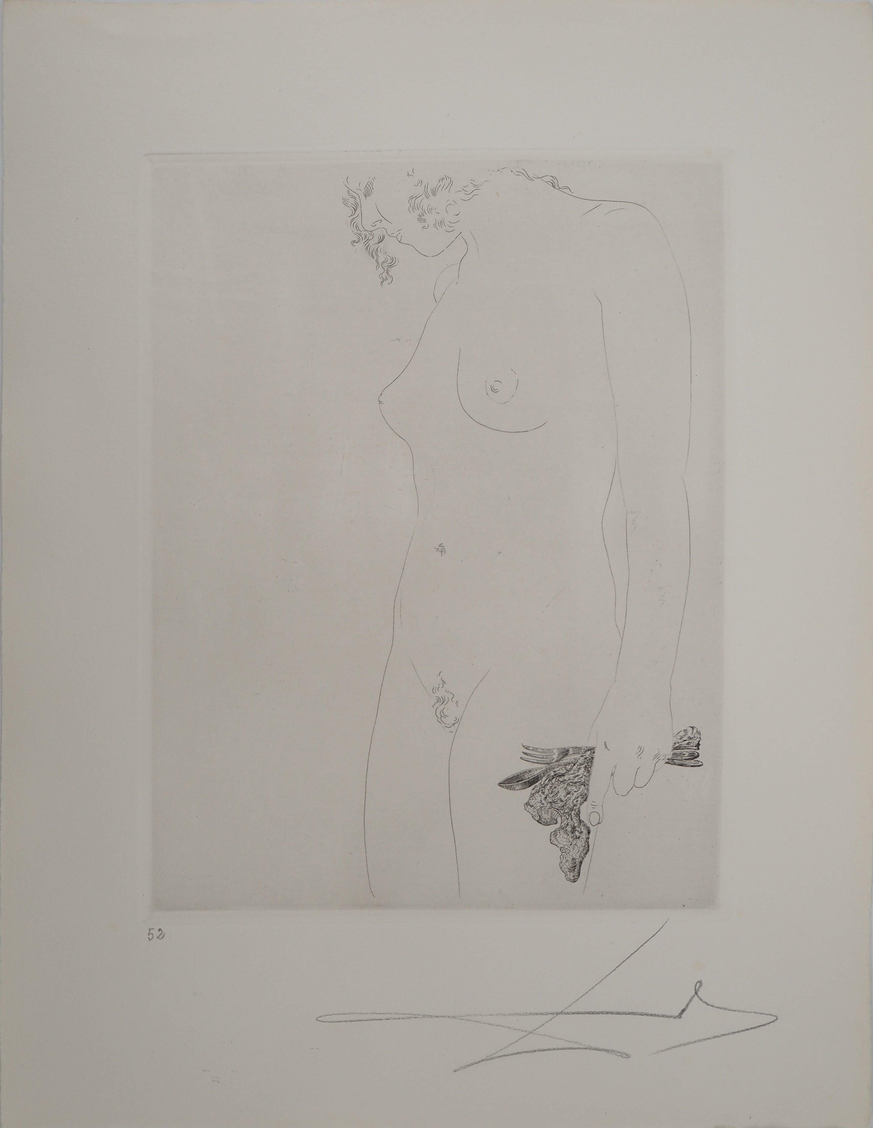 Salvador Dalí Nude Print - Maldoror : Dreaming Nude - Original etching, HANDSIGNED, 1975 (Field #34-2)