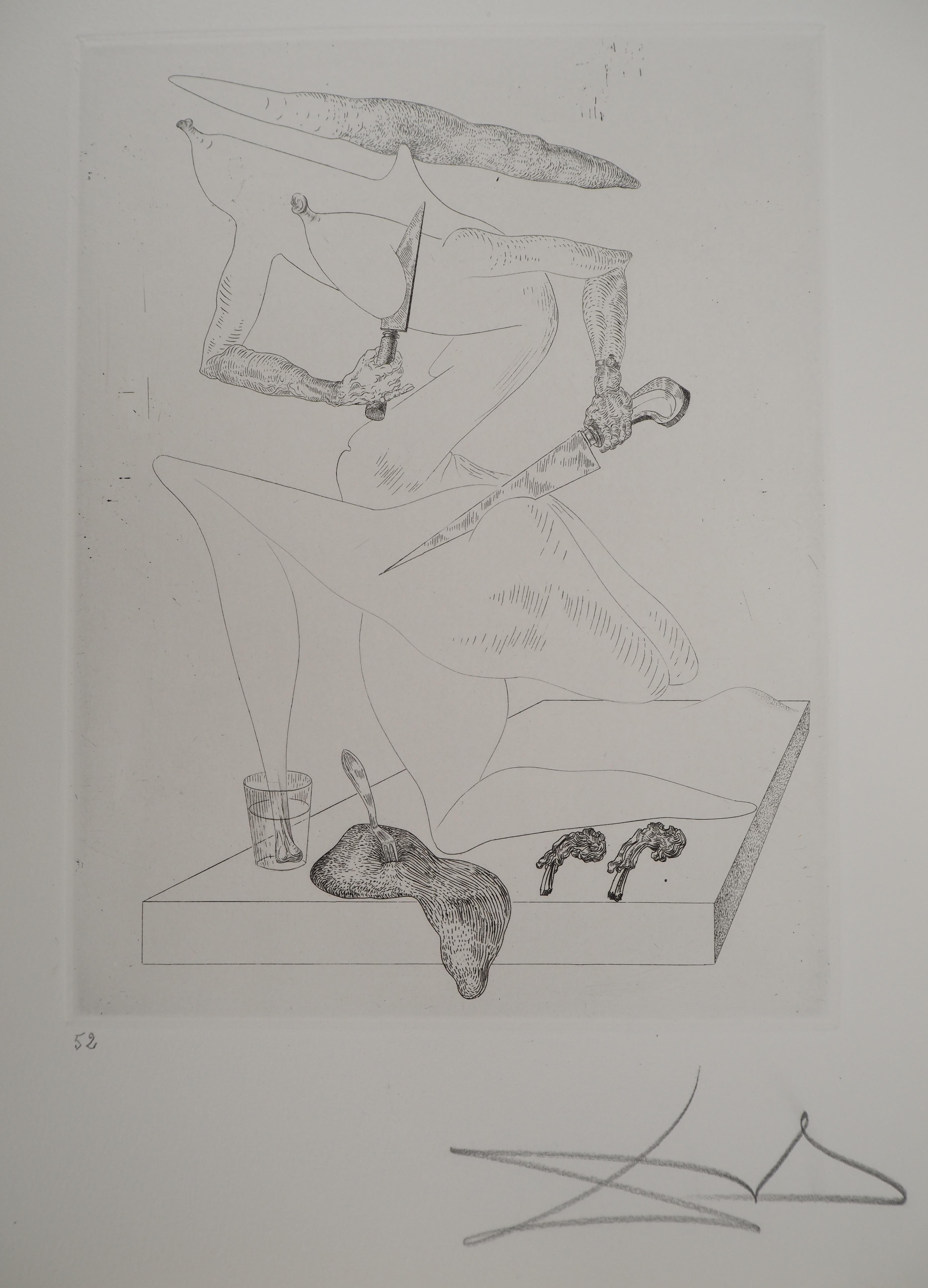 Maldoror : Making dinner, gravure originale, signée à la main, 1975 - Print de Salvador Dalí